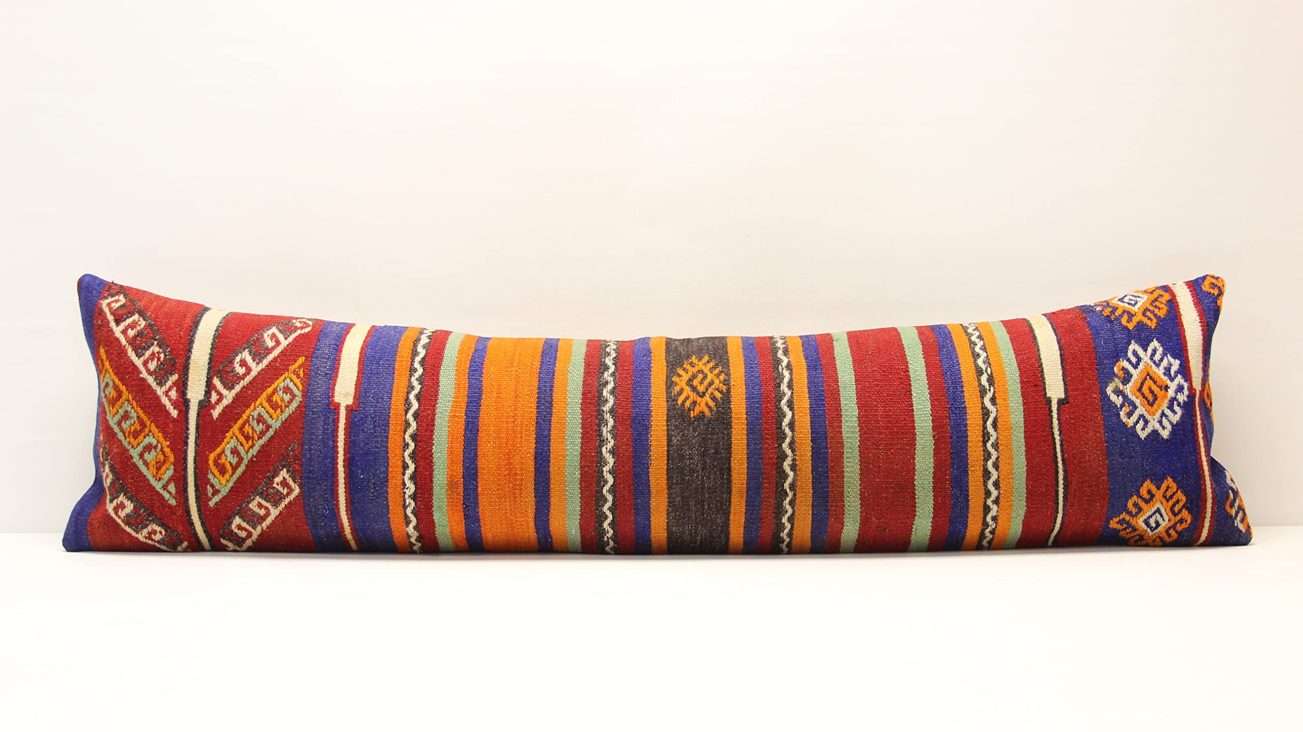 Handmade Oriental Kilim Pillow Cover 12x47 Inch - King Size Lumbar Cushion Cover for Bed, Sofa & Floor Decor | Bohemian Home Accent | Twin Extra Long Oblong Pillow Case