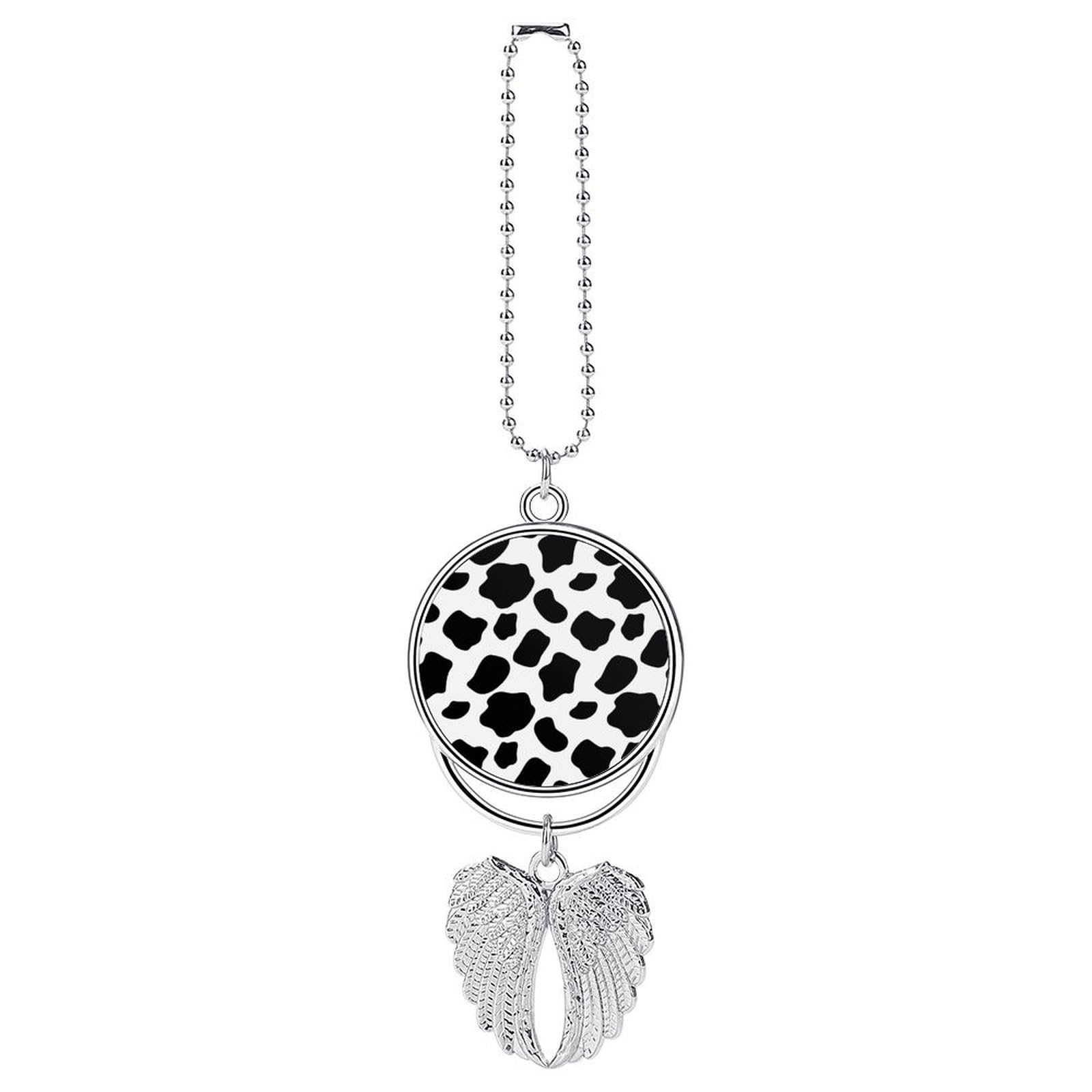 Stylish Black and White Cow Print Car Hanging Ornament - Elegant Rearview Mirror Pendant for Men & Women - Fashionable Automotive Interior Accessories - Perfect for Road Trips, Commutes & Gifts