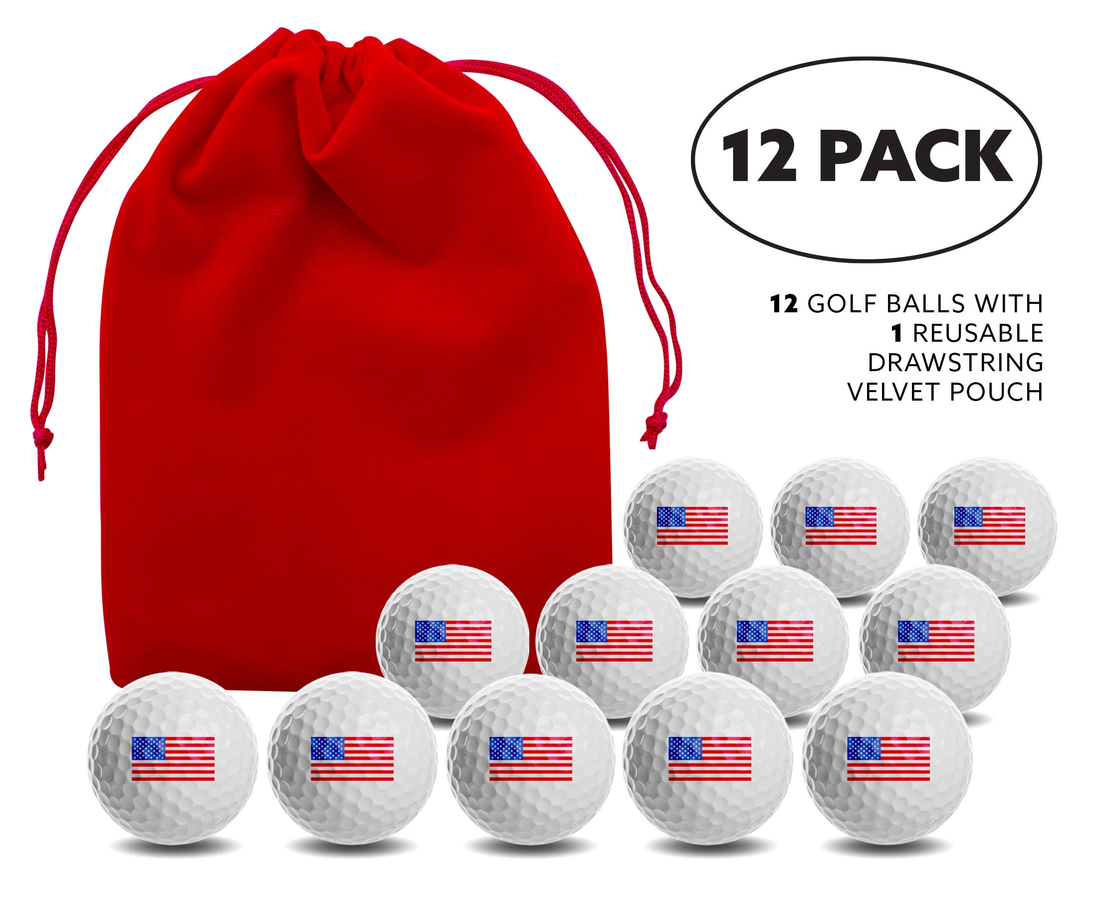 USA Patriotic Golf Balls with American Flag Design & Red Accessory Pouch - Perfect for 4th of July, Memorial Day & Outdoor Sports Enthusiasts