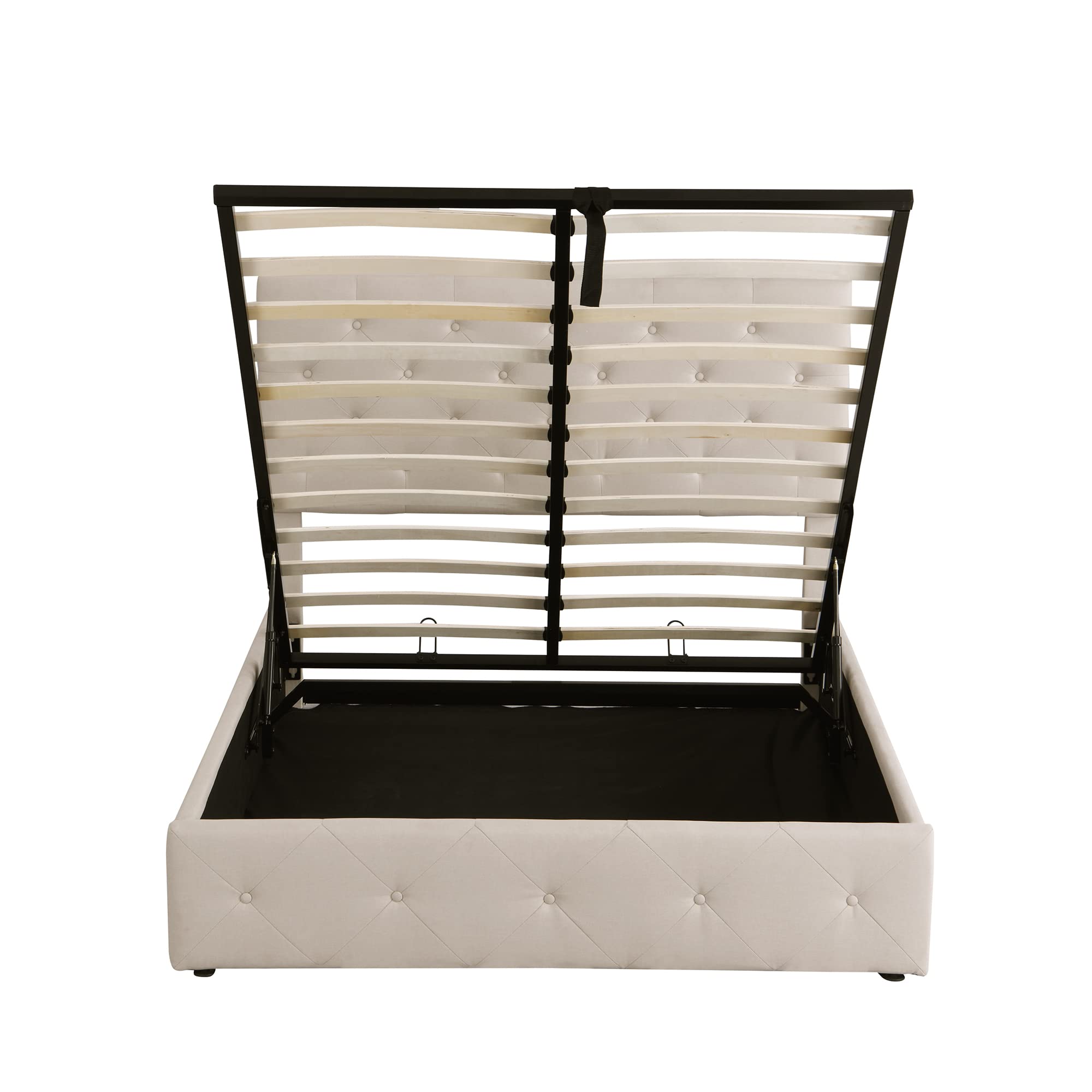 Danxee Full Upholstered Platform Bed Frame with Hydraulic Storage System - Modern Heavy Duty Bed with Wood Slat Support, No Box Spring Required (Beige) | Perfect for Small Bedrooms, Guest Rooms & Space-Saving Storage Solutions