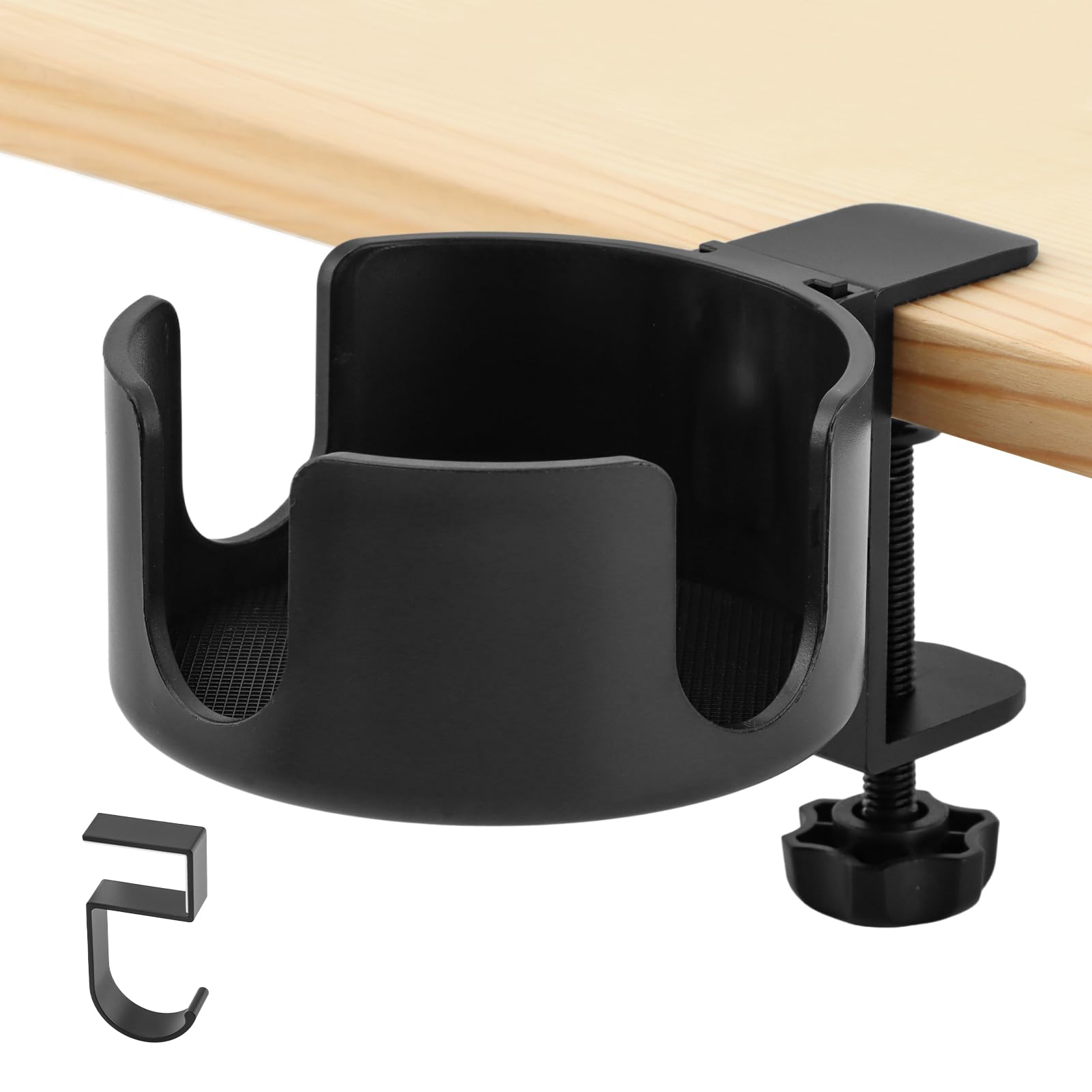 Anti-Spill Desk Cup Holder Clamp - Metal Office & Gaming Desk Accessory for Coffee Mugs, Water Bottles, Headset & Pencil Organization (3.74 Inch, Black) - Perfect for Home Office, Gaming Setup & Workspace Organization