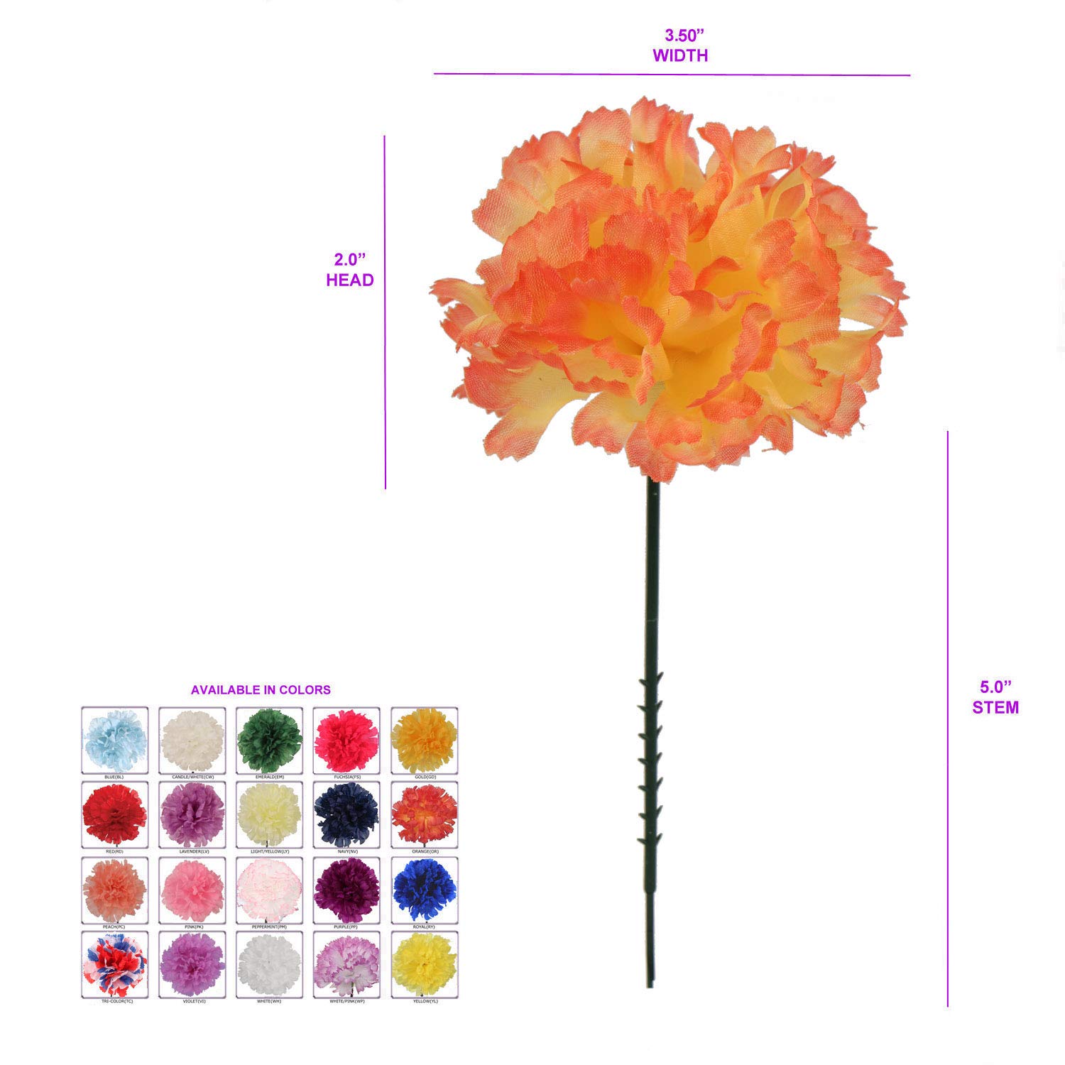 500 Pcs Orange Silk Carnation Picks - Bulk Artificial Flowers for Wedding Decorations, Bridal Bouquets, Centerpieces & Home Floral Arrangements