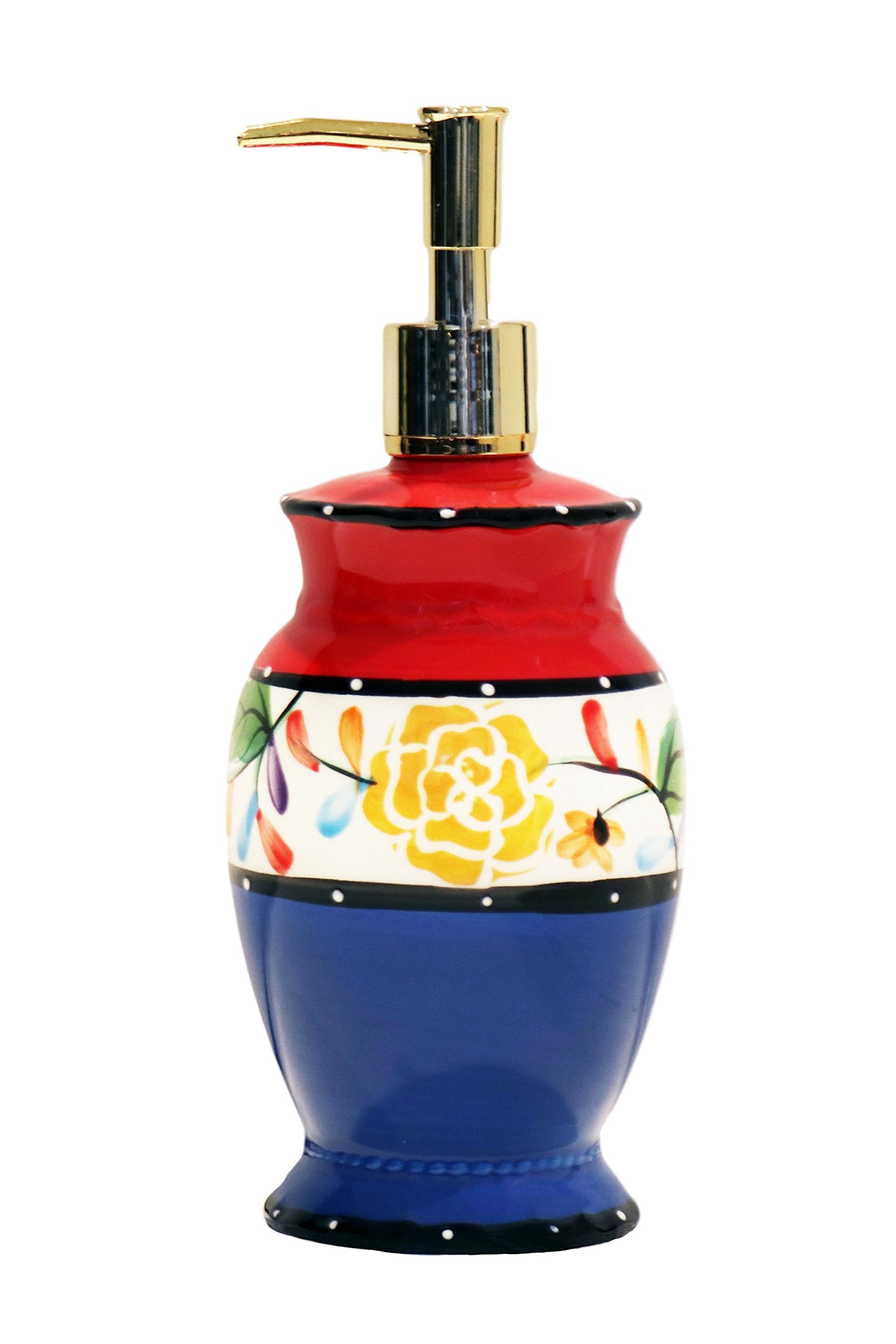 ACK Ceramic Kitchen Lotion Jar - Tutti Frutti Design (Model 89588) | Elegant Soap Dispenser for Bathroom, Kitchen & Guest Washroom