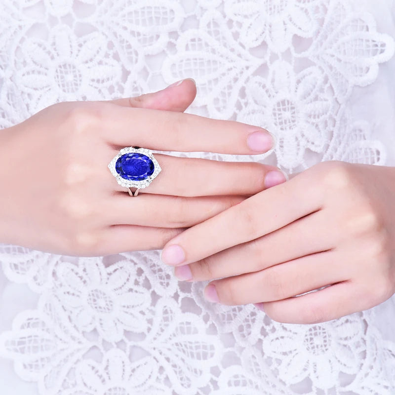 Natural Tanzanite Oval 12x16mm 8.45ct 18K White Gold Ring for Women - Elegant Engagement, Anniversary & Special Occasion Jewelry Gift