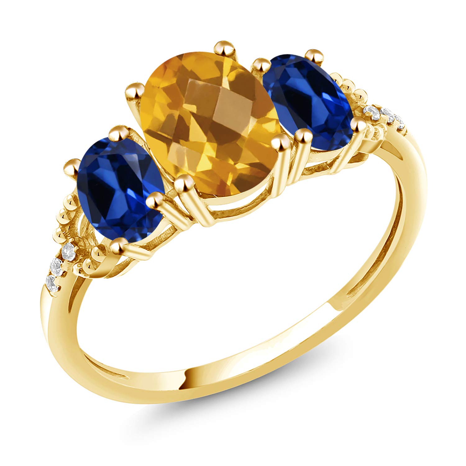 2.49 Ct Oval Checkerboard Yellow Citrine & Blue Created Sapphire 10K Yellow Gold Ring for Women - Elegant Birthstone Jewelry Gift for Anniversary, Engagement, or Special Occasions