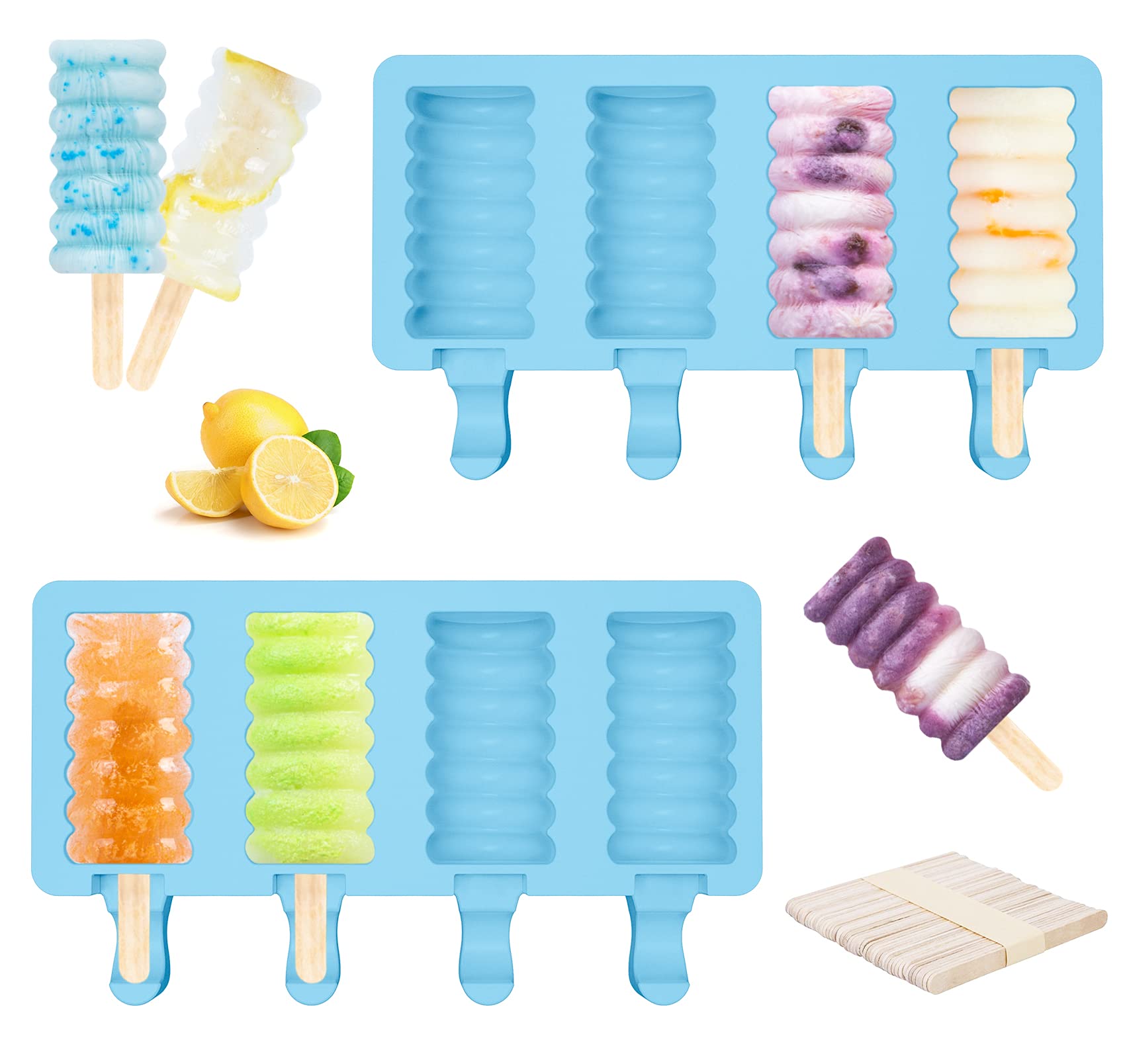 2 Pack Silicone Popsicle Molds - 4 Cavity Reusable Ice Pop & Cake Pop Molds with 50 Sticks - Easy Release for Homemade Popsicles, Cakesicles, and Frozen Treats - Perfect for Summer Parties, Kids Snacks, and DIY Desserts