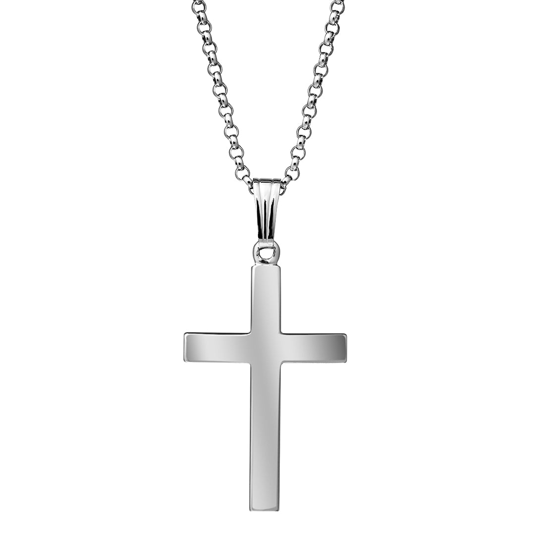 925 Sterling Silver Domed Cross Pendant Necklace for Women - Religious Jewelry Gift for Baptism, First Communion & Everyday Wear