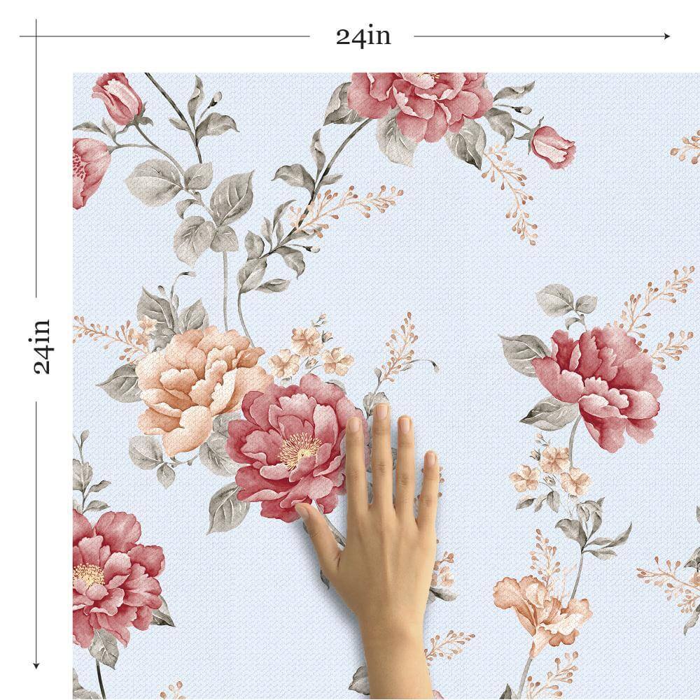 Pink and Blue Textured Floral Peel and Stick Removable Wallpaper - Self-Adhesive Decorative Wall Covering for Bedroom, Nursery, or Home Office Decor