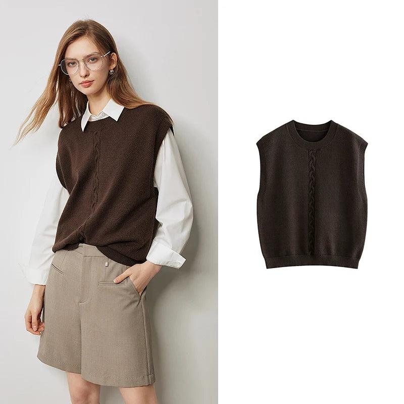 Women's Twisted Knit Sleeveless V-Neck Vest - Autumn Pullover Sweater Top for Casual Wear, Layering & Office Outfits