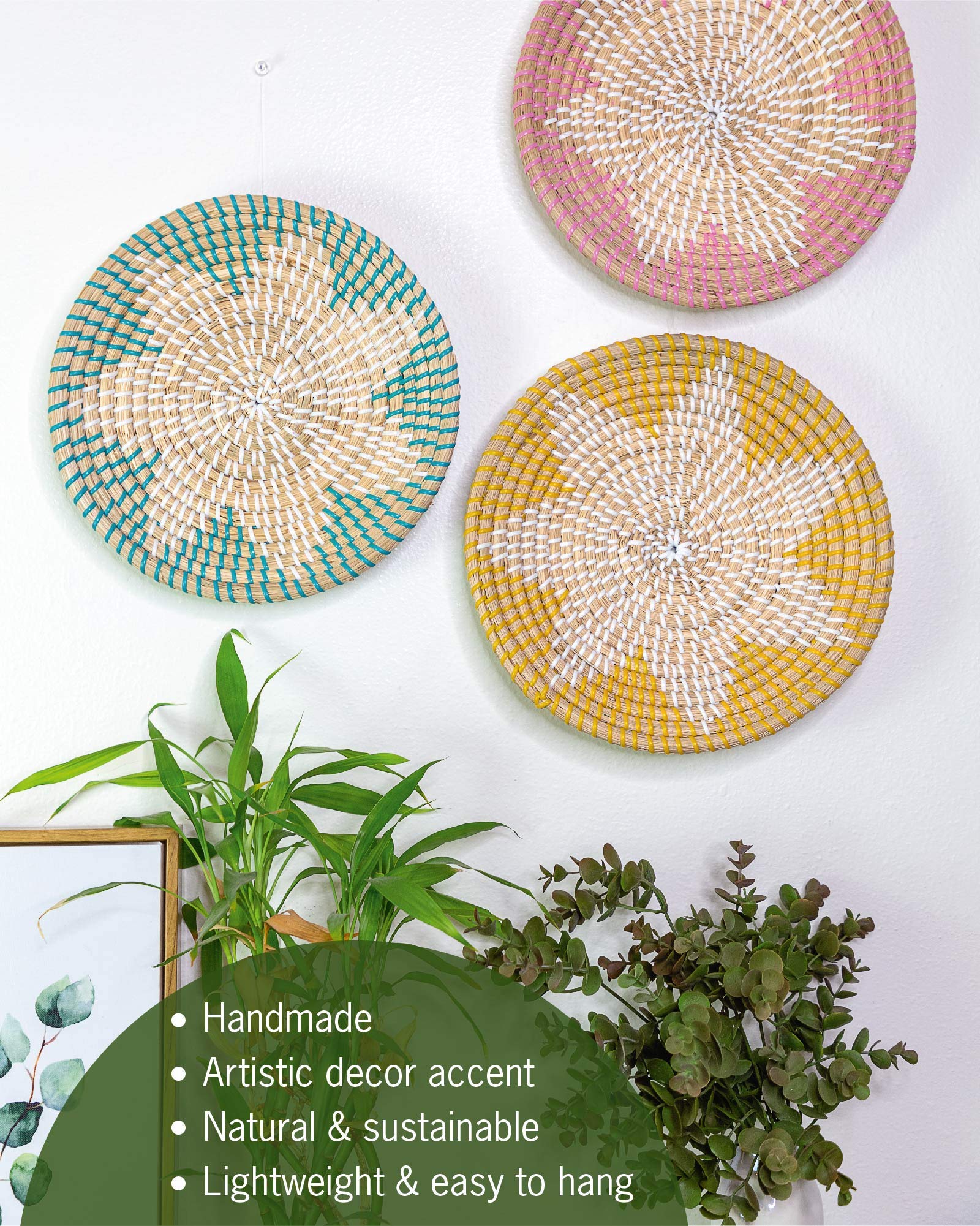 Handmade Boho Woven Wall Basket - Home Decor for Bedroom, Kitchen & Living Room - Goldenrod