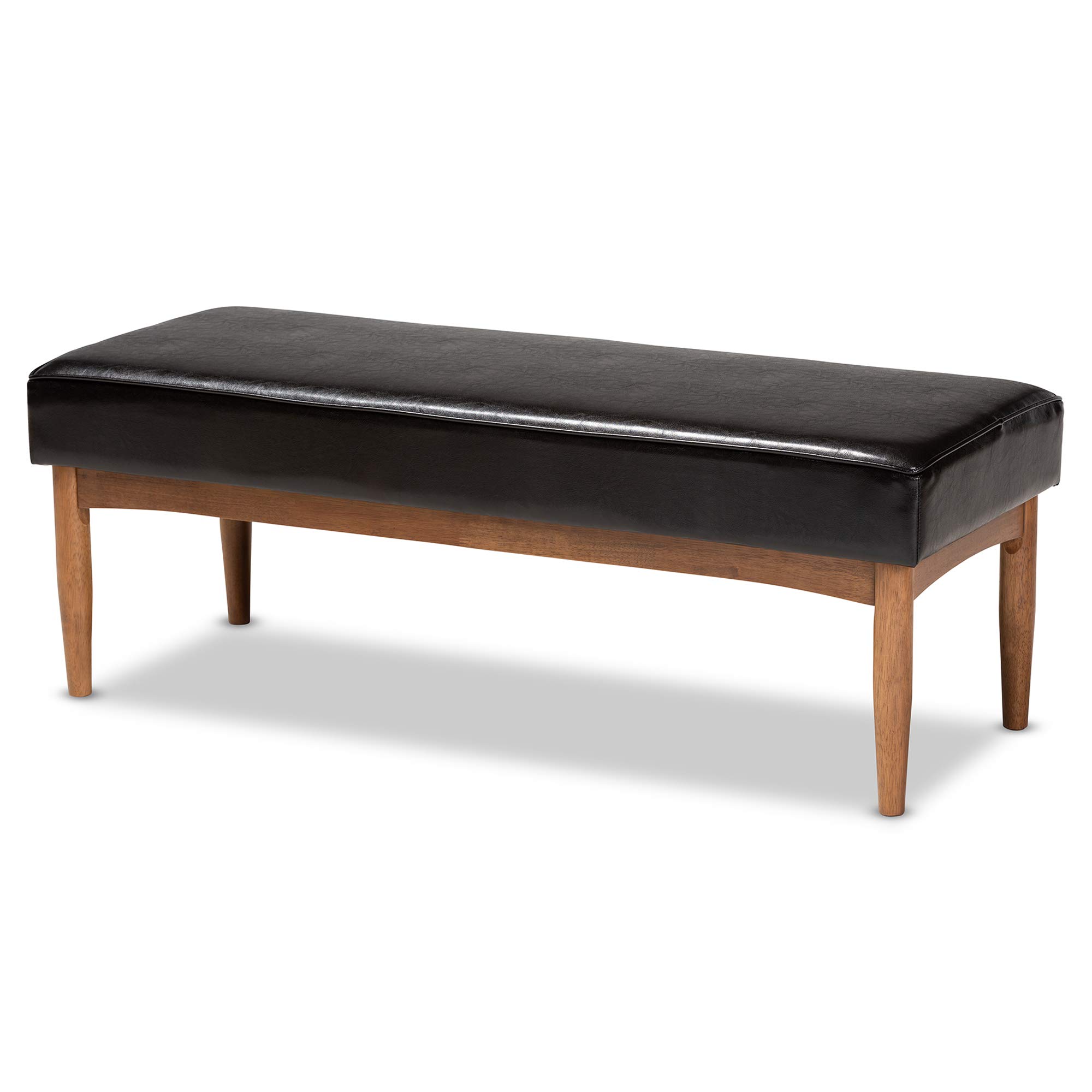 Baxton Studio Arvid Mid-Century Modern Dark Brown Faux Leather Upholstered Wood Dining Bench - Stylish Seating for Kitchen, Dining Room & Entryway