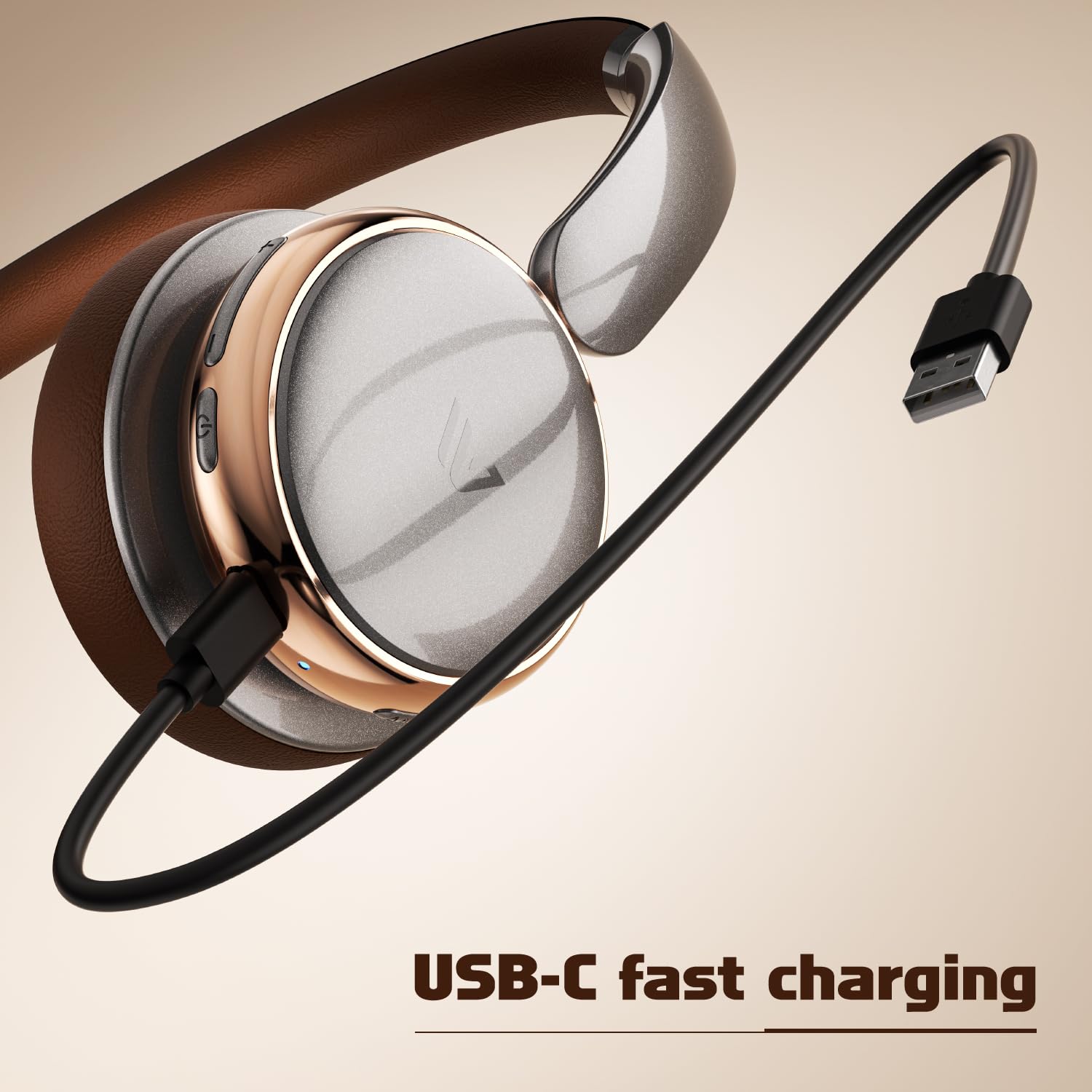 Nova Active Noise Cancelling Wireless Over-Ear Bluetooth Headphones 5.4 with Mic - Hi-Fi Sound, 58H Playtime, Comfortable Ear Cushions (Brown) - Perfect for Travel, Work & Music Lovers