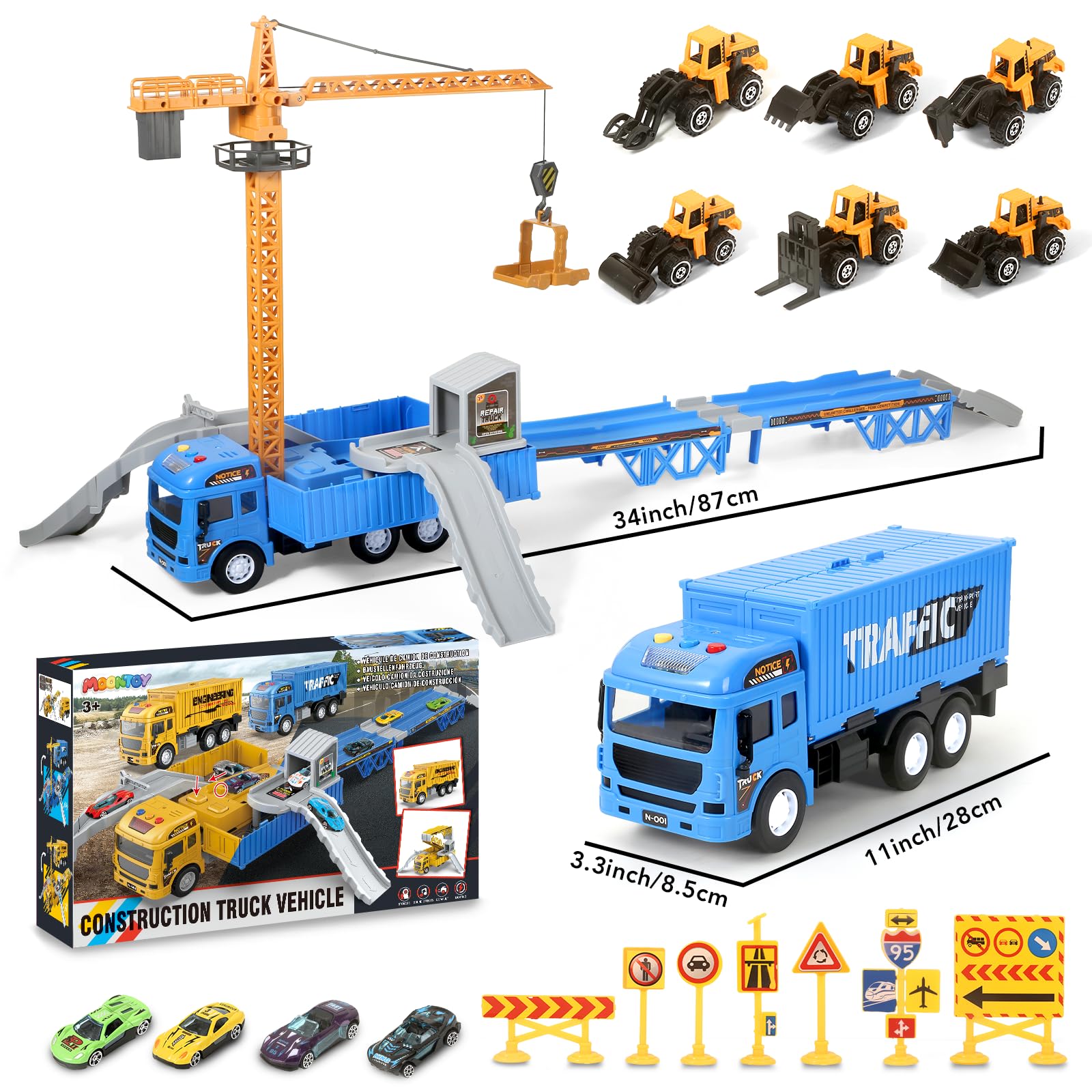 Best Construction Truck Toys Set for Kids - Alloy Crane, Excavator, Forklift, Bulldozer & Dump Trucks with Ejection Track - Perfect Gift for 3-7 Year Old Boys | STEM Learning & Imaginative Play