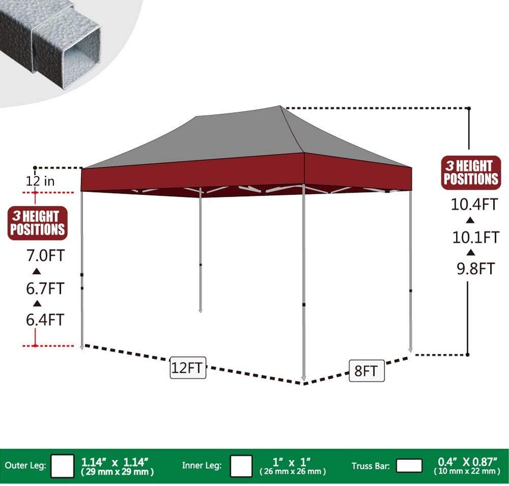 Eurmax USA 8'x12' Heavy Duty Pop Up Canopy Tent - Commercial Instant Shelter with Roller Bag & 4 Sand Weight Bags (Grey) - Perfect for Outdoor Events, Farmers Markets, Beach Parties & Camping