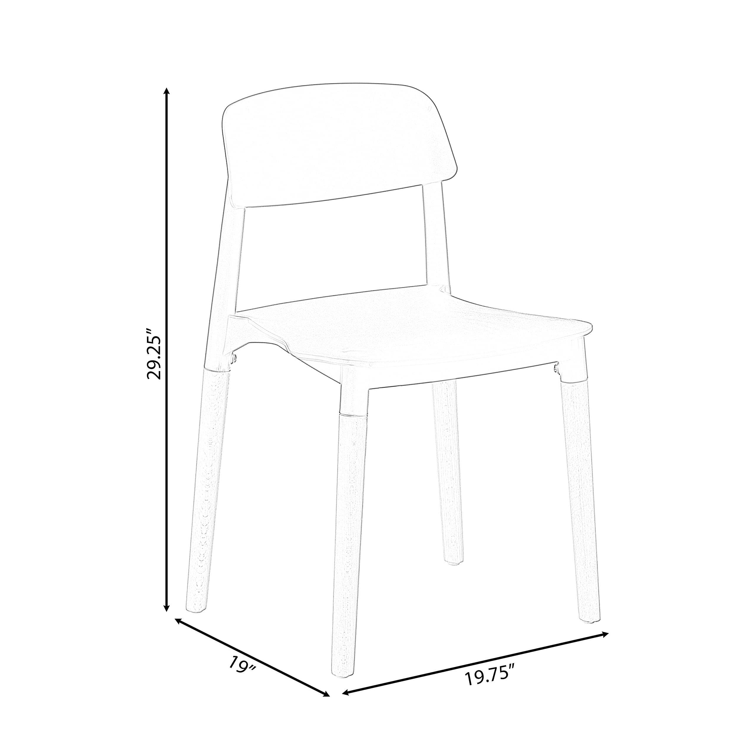 Fabulaxe Modern Plastic Dining Chairs with Beech Wood Legs - Set of 4 Black Open Back Kitchen Chairs for Dining Room, Restaurant, and Outdoor Patio Use