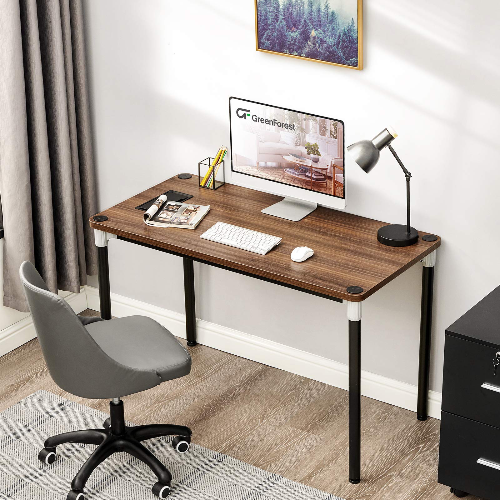 GreenForest 47-inch Computer Desk - Modern Home Office Writing Desk, Small PC Table with Sturdy Workstation in Walnut Finish | Perfect for Remote Work, Gaming & Study Spaces