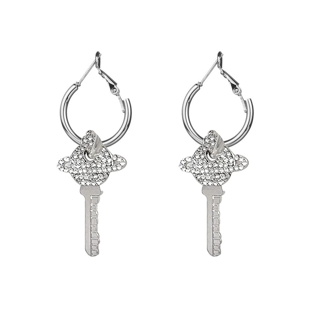 Lock and Key Earrings for Women - Asymmetric Dangle Hoop Earrings with Padlock & Key Design | Punk Edgy Aesthetic Jewelry | Perfect for Gothic, Boho & Everyday Fashion