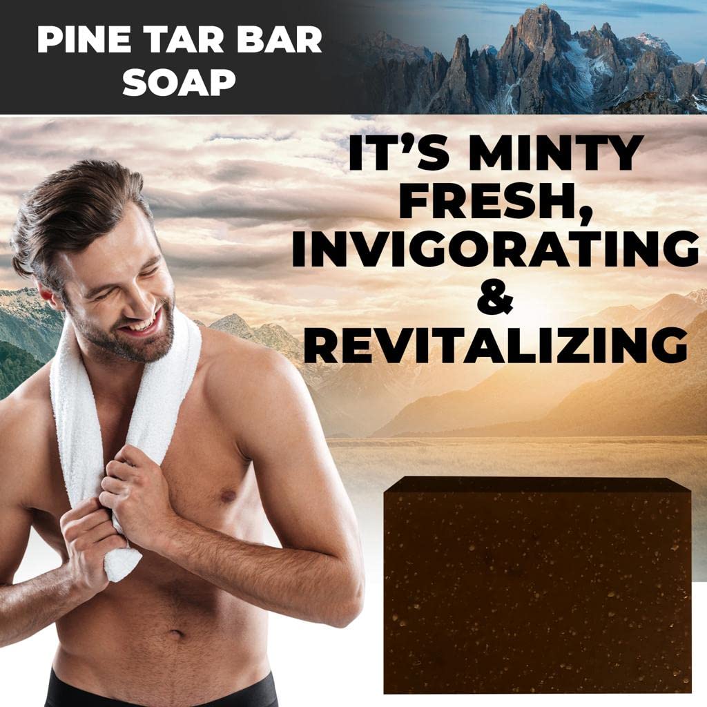 **Men's Natural Handmade Soap Gift Set - 4 Scented Bar Soaps for Face & Body Wash (Pine Tar, Alpine Sage, Cedar Citrus, Bay Rum) - Perfect for Gifts, Travel & Daily Skincare**