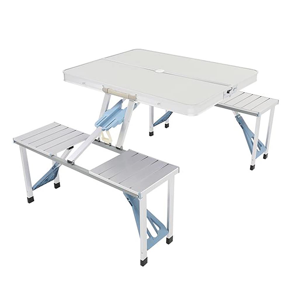 AceX Portable Folding Camping Table - Lightweight Outdoor Picnic Table with 4 Seats & Umbrella Hole - Perfect for BBQ, Travel, Beach, Backyard Parties & Family Gatherings (No001)