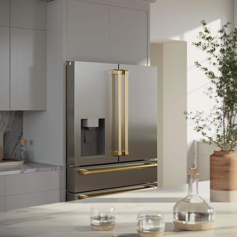 ZLINE Autograph Edition 36 Inch Counter Depth French Door Refrigerator - 21.6 cu ft Capacity, Fingerprint Resistant Stainless Steel with Polished Gold Handles, Built-in Water & Ice Dispenser (RFMZ W 36 G) - Perfect for Modern Kitchens, Entertaining & Luxury Home Appliances