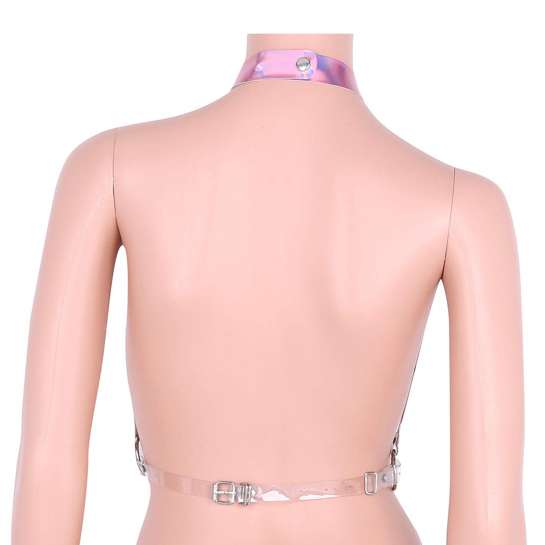 Holographic Rave Body Harness with Cage Bra, Choker & Chain Belts - Festival Costume for EDM, Music Events & Clubwear | Perfect for Rave Outfits, Cosplay & Nightlife Fashion