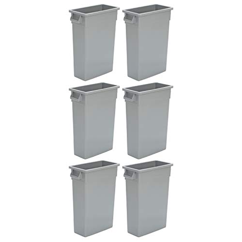 AmazonCommercial 23 Gallon Commercial Slim Trash Can, Grey, 6-Pack - Heavy Duty Office & Restaurant Waste Bin for High Traffic Areas