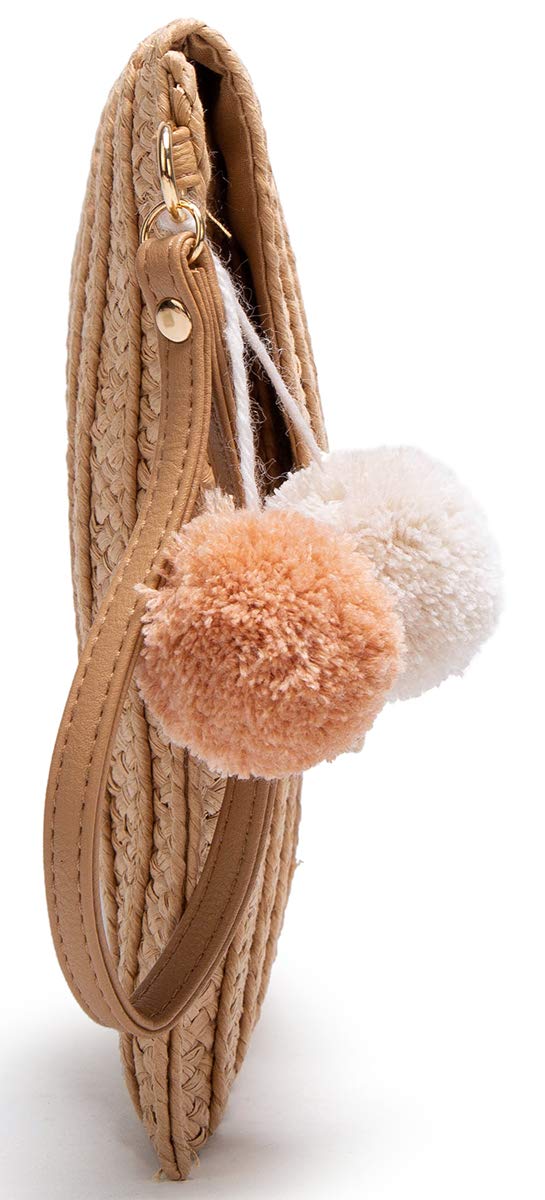 Handwoven Straw Clutch with PomPom - Women's Crossbody Bag for Summer Beach, Boho Purse & Wallet | Perfect for Vacations, Pool Parties, and Outdoor Events