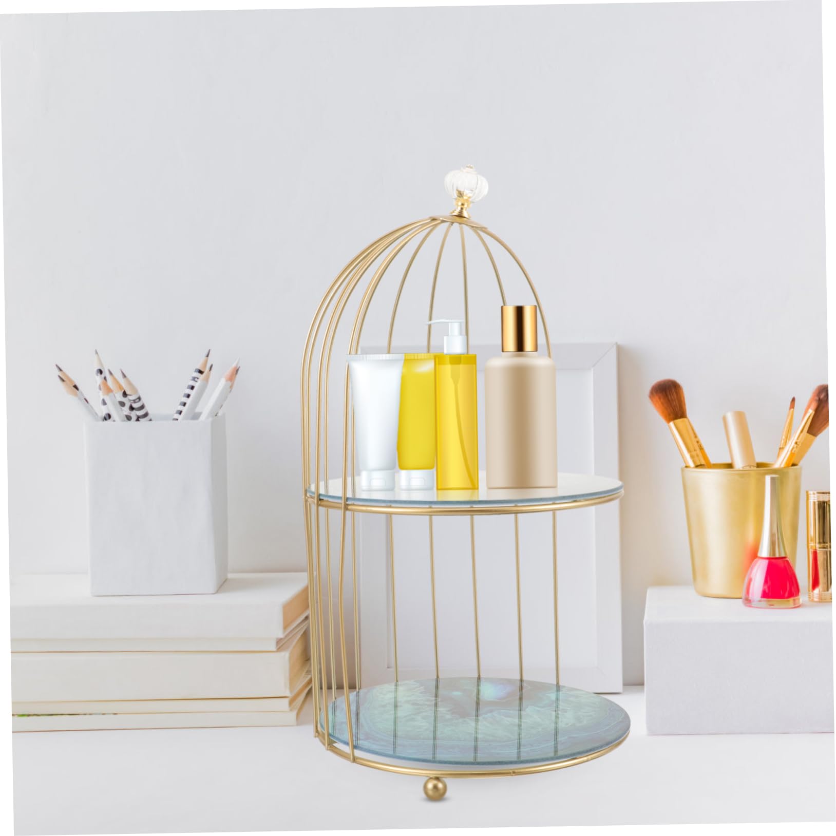 Uonlytech 3-Tier Bird Cage Serving Tray - Decorative Candy Display Stand, Cosmetic Organizer & Makeup Storage Tray - Perfect for Parties, Bathroom Storage, and Vanity Organization