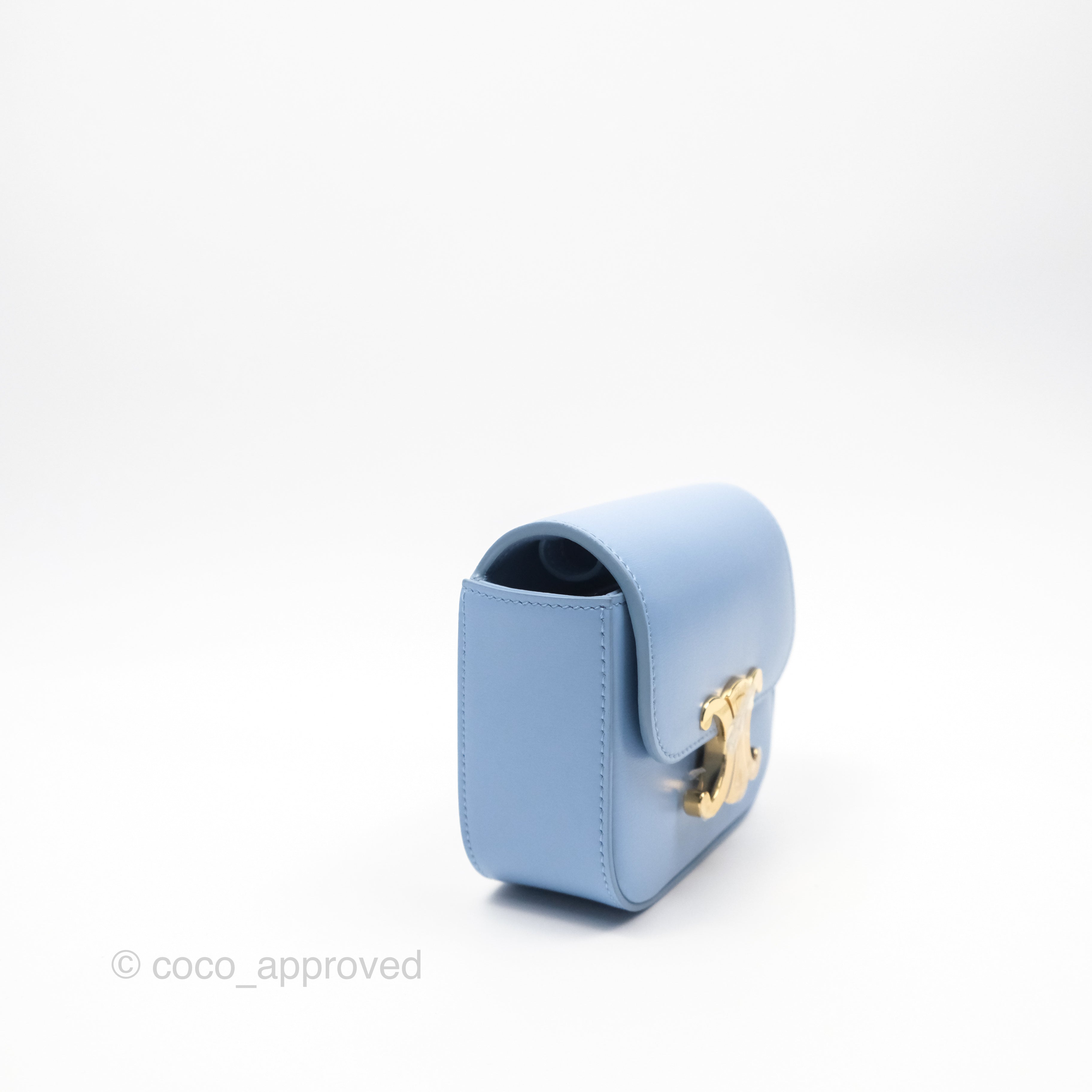 Celine Mini Triomphe Bag in Shiny Light Blue Calfskin Leather - Perfect for Everyday Use, Work & Special Occasions
