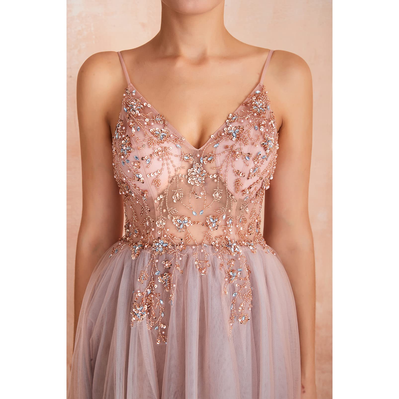 Elegant Women's Summer Dresses - Sexy Spaghetti Strap Evening Gowns with V-Neck & Rhinestone Beading for Prom, Party & Formal Events | Perfect for Weddings, Cocktail Parties & Date Nights