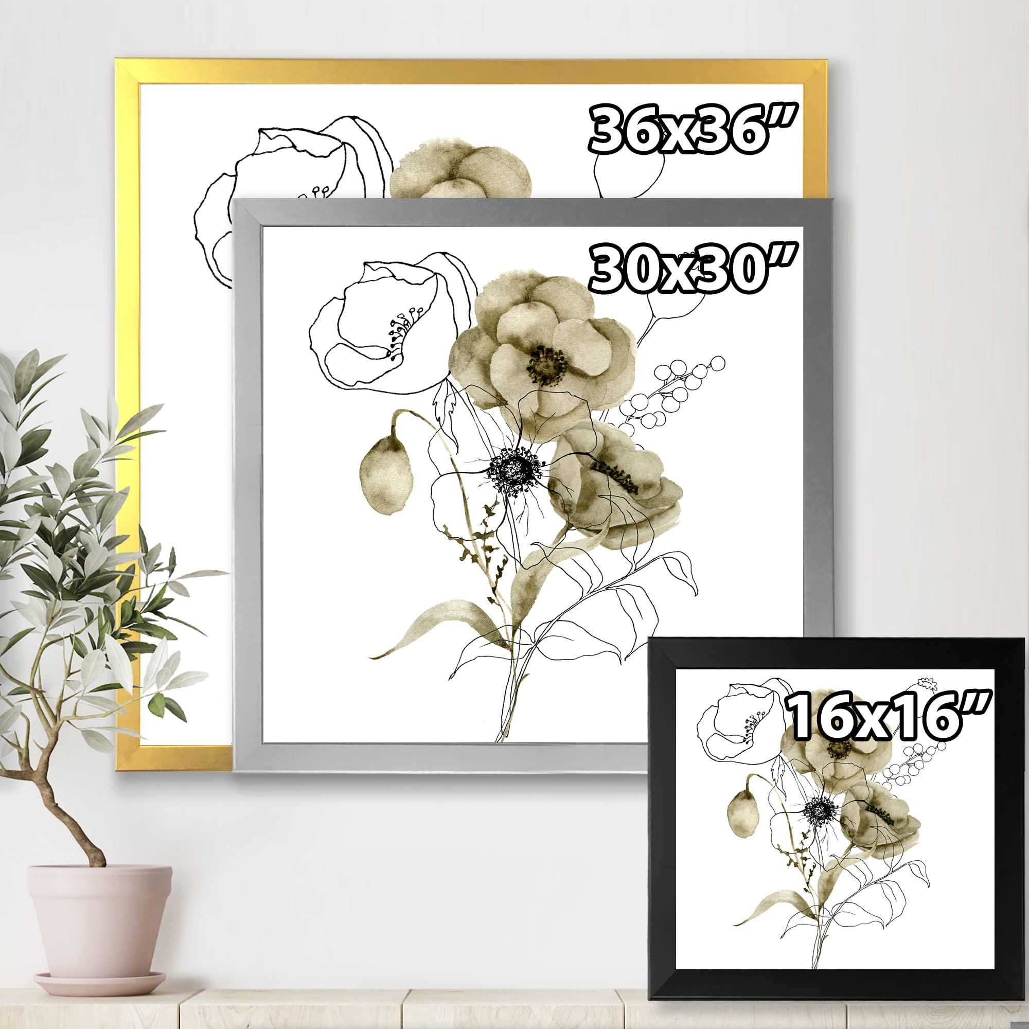 Anemone Bouquet with Eucalyptus Branches - Traditional Framed Wall Art for Living Room, Bedroom & Office Decor | Floral Home Decor