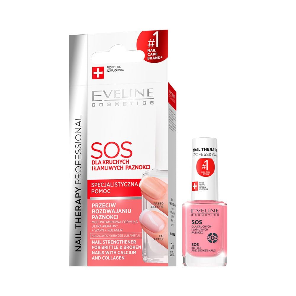 Eveline Cosmetics SOS Brittle & Broken Nail Treatment - Multivitamin Nail Strengthener for Weak, Damaged Nails | Professional Nail Care Solution for Stronger, Healthier Nails at Home or Salon