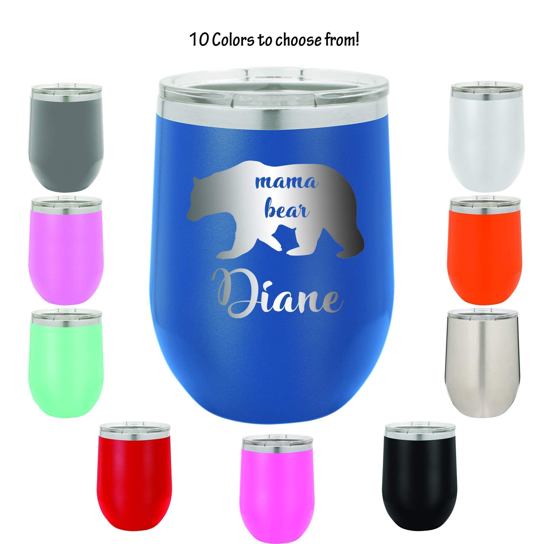 Personalized Mama Bear 2 Engraved 12oz Stainless Steel Tumbler - Insulated Stemless Cup for Coffee, Tea & Cold Drinks - Perfect Gift for Moms, Birthdays & Holidays
