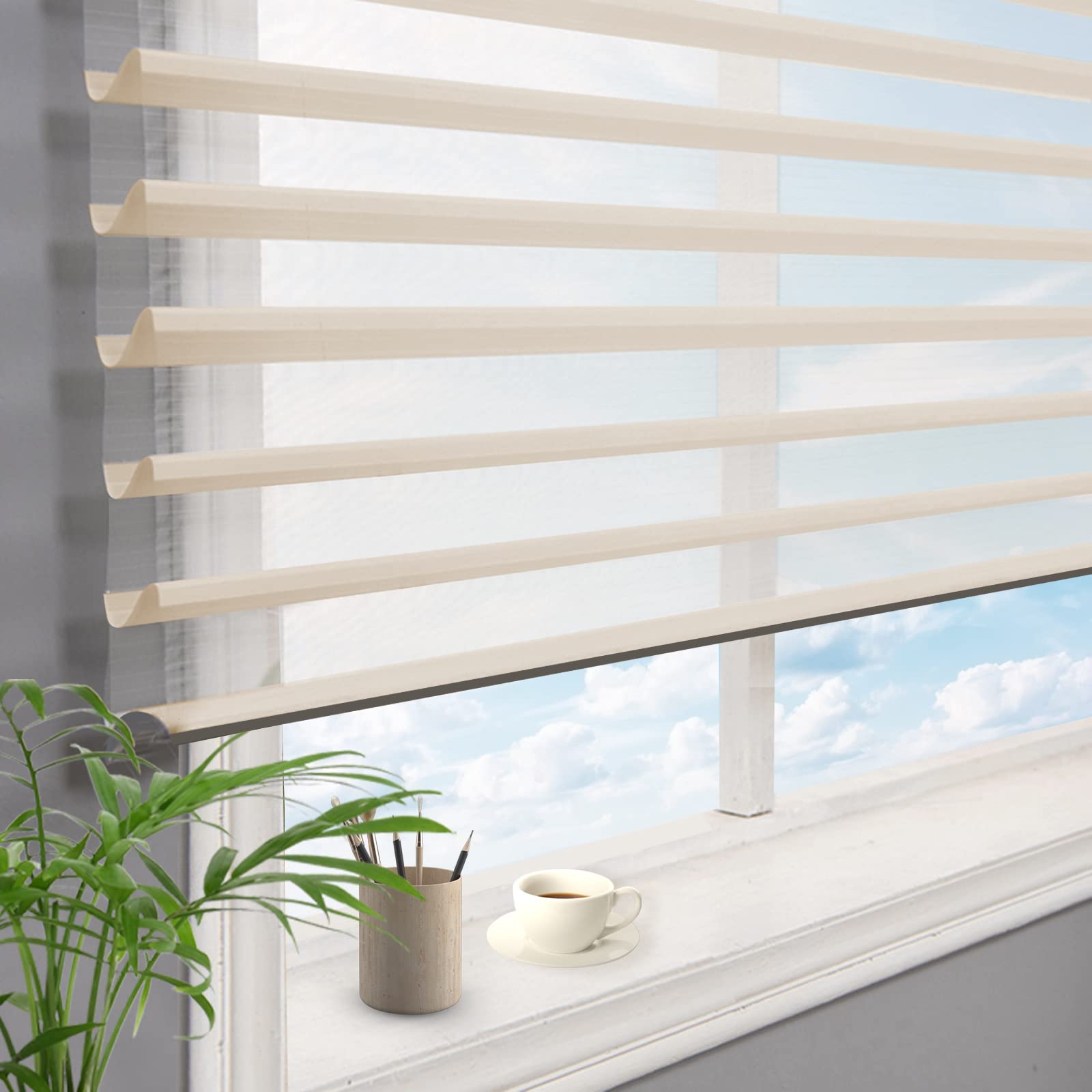 Custom Blackout Zebra Shades & Shangri-La Blinds for Windows - UV Protection, Easy to Install, Beige - Perfect for Living Room & Bedroom
