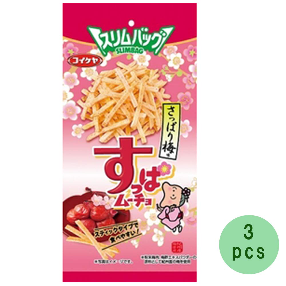 Koikeya Ninjapo Suppamucho Slim Bag Stick Potato Snacks - Refreshing Plum Flavor, 1.4oz (3 Pack) | Japanese Crispy Chips for Lunchboxes, Office Snacks & Anime Party Treats