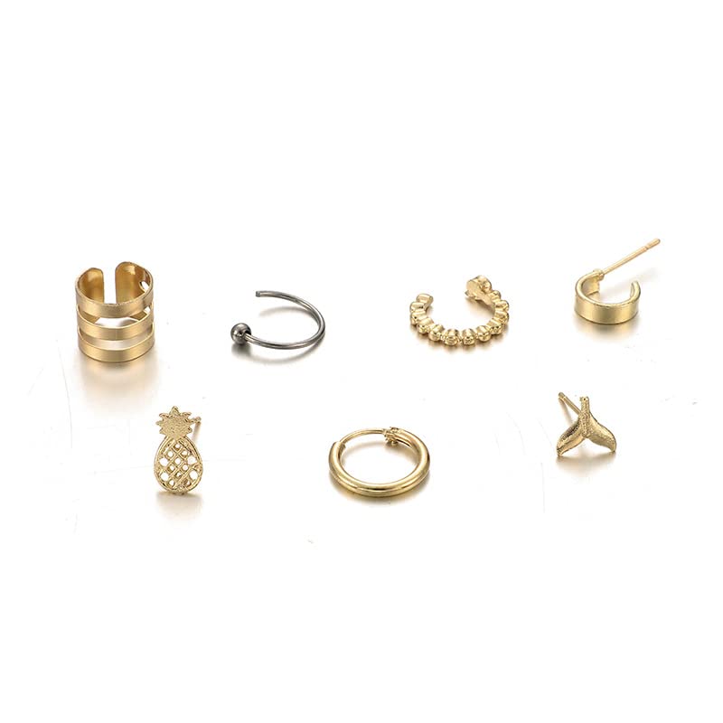 7Pcs Pineapple Stud & Hoop Earrings Set, Cubic Zirconia Hypoallergenic Fashion Jewelry Gift for Women & Girls - Perfect for Parties, Weddings & Everyday Wear
