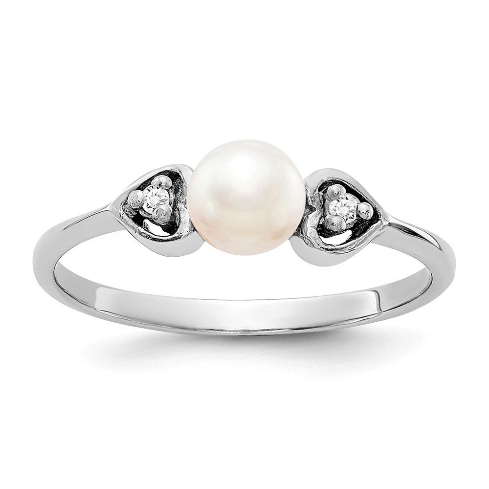 14K White Gold 4.5mm Freshwater Cultured Pearl & Diamond Ring - Size 6 | AA Quality | Elegant Bridal Jewelry, Anniversary Gift for Her, Wedding Band, Engagement Ring