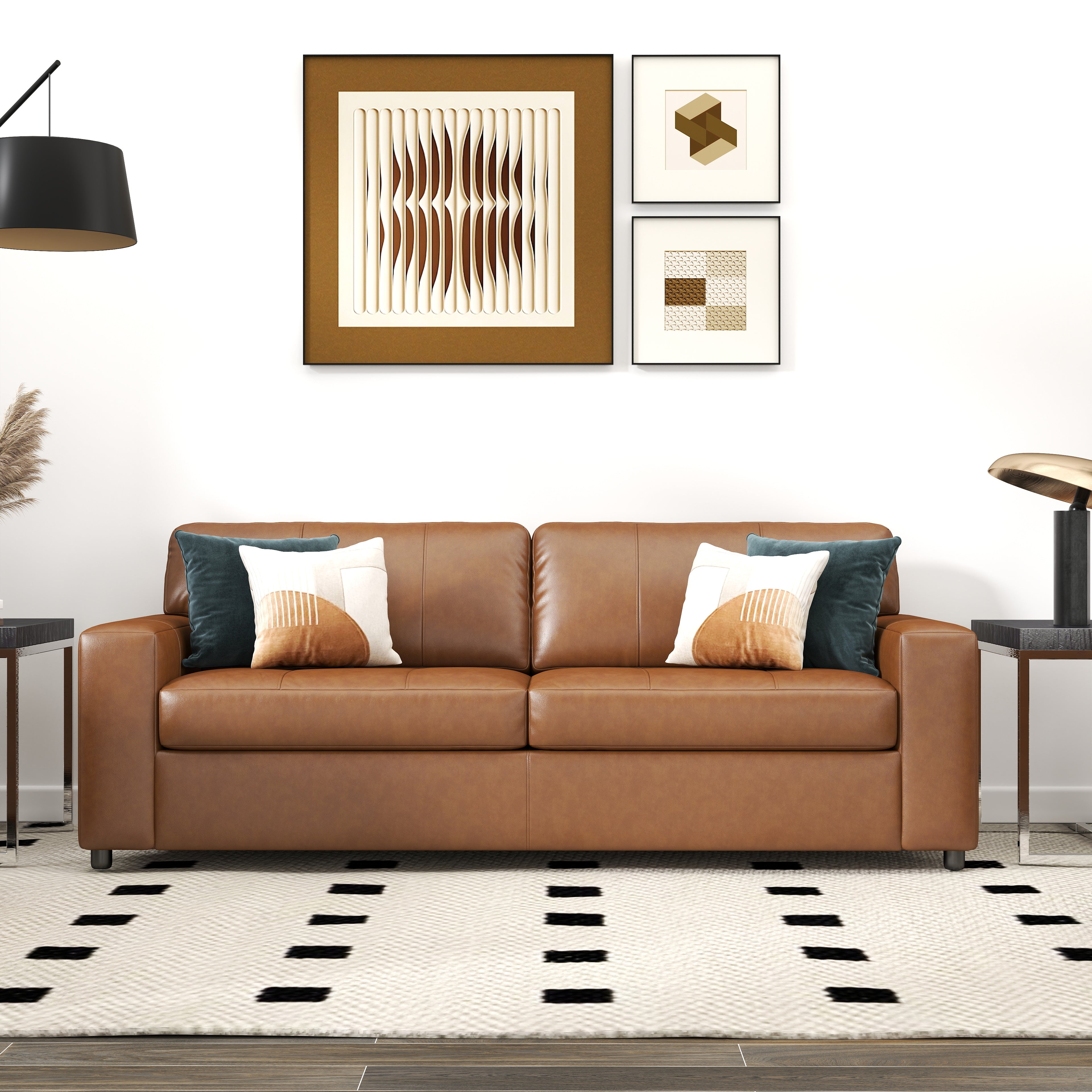 Roundhill Furniture Sakan Genuine Leather Upholstered Living Room Set - Sofa, Loveseat & Chair - Modern Sectional Couch for Home Theater, Family Room & Lounge Areas