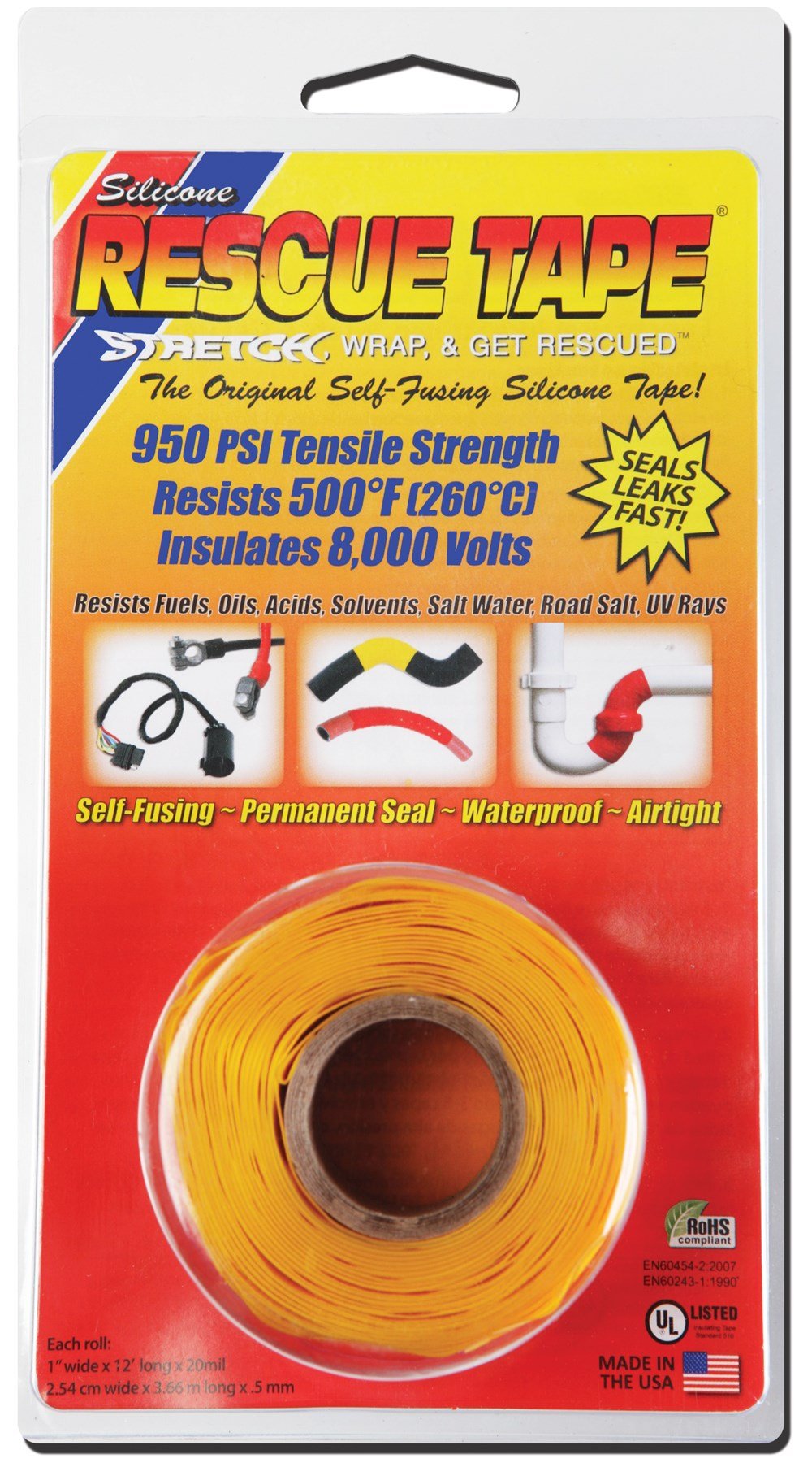 Rescue Tape Yellow Silicone Tape 6 oz - Self-Fusing Emergency Repair Tape for Leaks, Hoses, Wires - Waterproof, High Temperature Resistant - Ideal for Plumbing, Automotive, Marine, and DIY Repairs