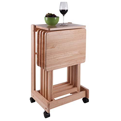 2-Piece Lacquered Wooden Snack Table Set - Foldable Rectangular Tray Tables for Snacks, Beverages, Books | Perfect for Living Room, Bedroom, Patio & Outdoor Use (Natural Wood)