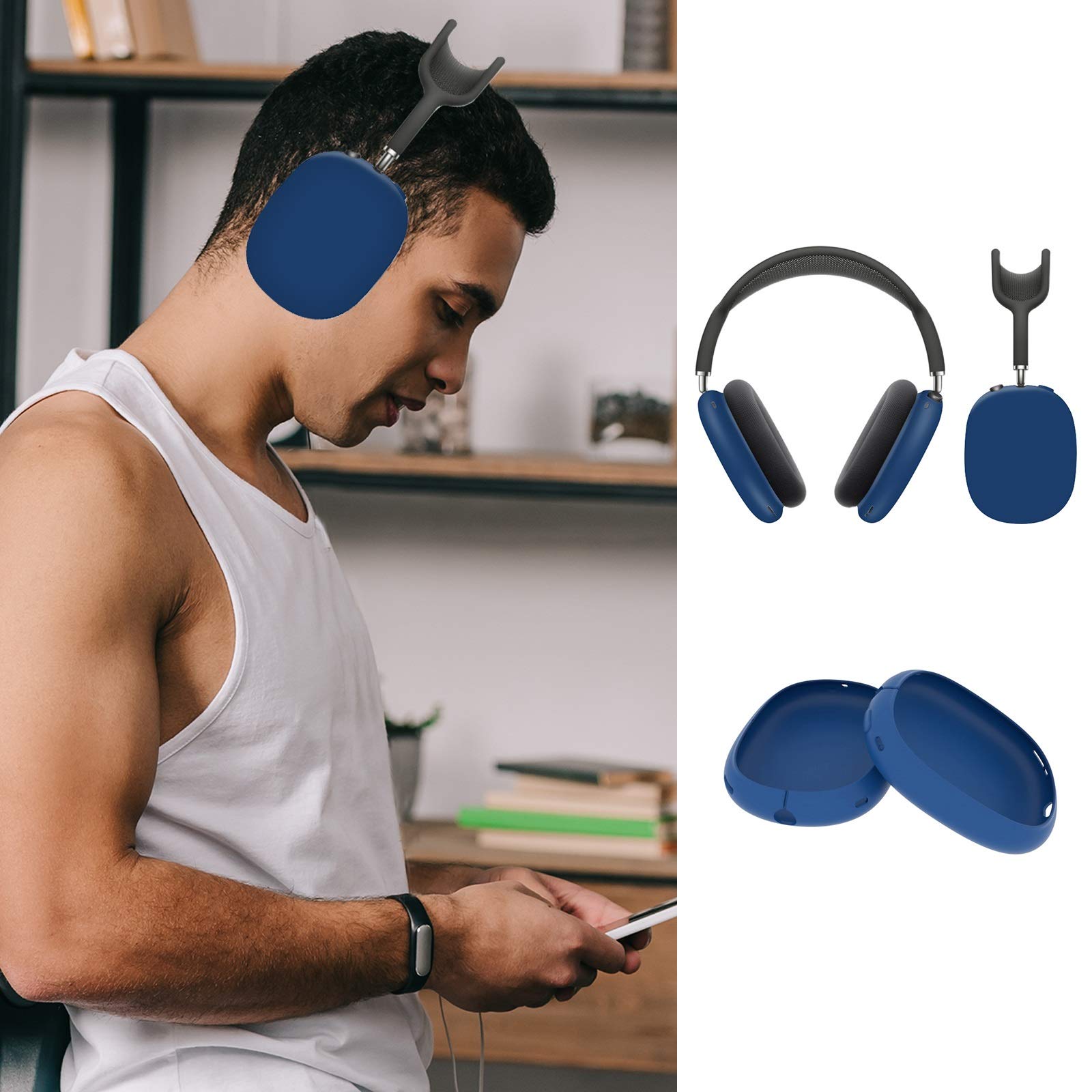 Premium Silicone Cover for Apple AirPods Max Headphones - Anti-Dust & Scratch Proof Case with Earcup Protectors (Midnight Blue) | Travel, Gym & Daily Use Protection
