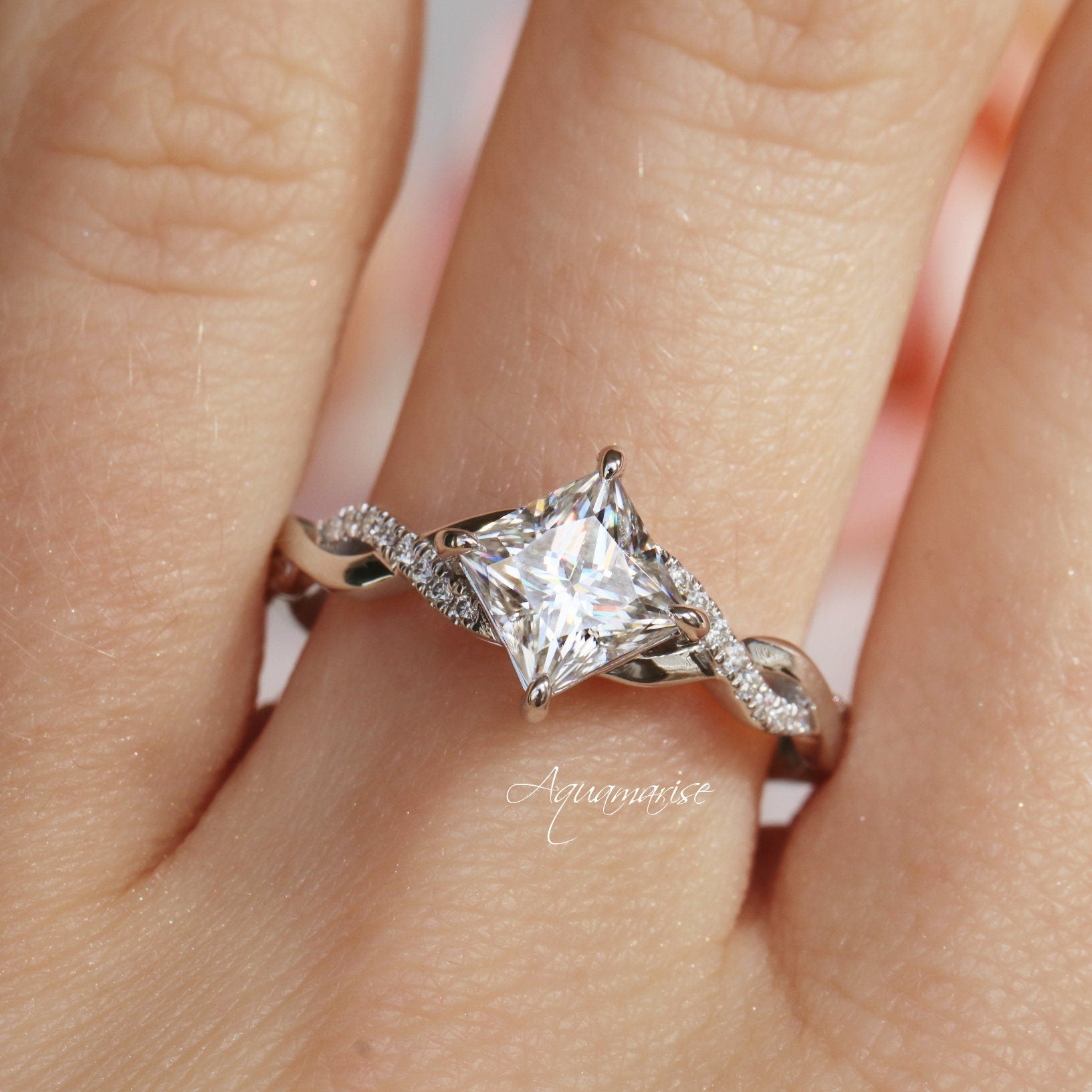 Sophia Moissanite Engagement Ring for Women - 10K/14K/18K White Gold Wedding Band, Promise Ring, Anniversary Gift - Perfect for Proposals, Bridal Jewelry & Special Occasions