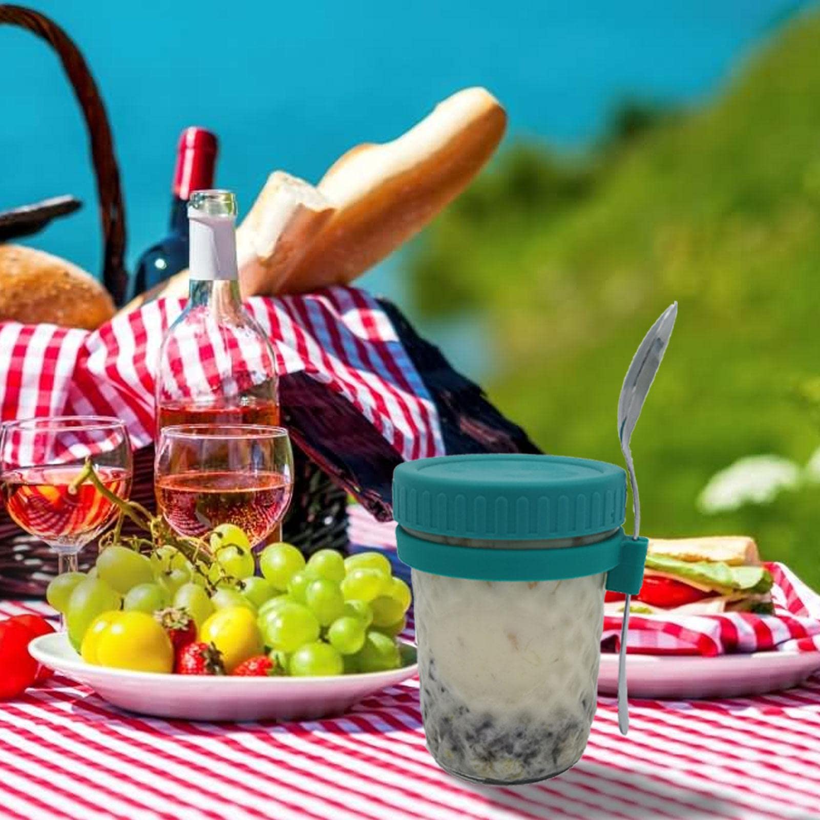 16oz Leak-Proof Overnight Oats Containers with Lids - Mason Jars with Spoon for Breakfast Meal Prep, Yogurt, Salads & Tea Storage | Perfect for Healthy On-the-Go Meals & Office Lunch