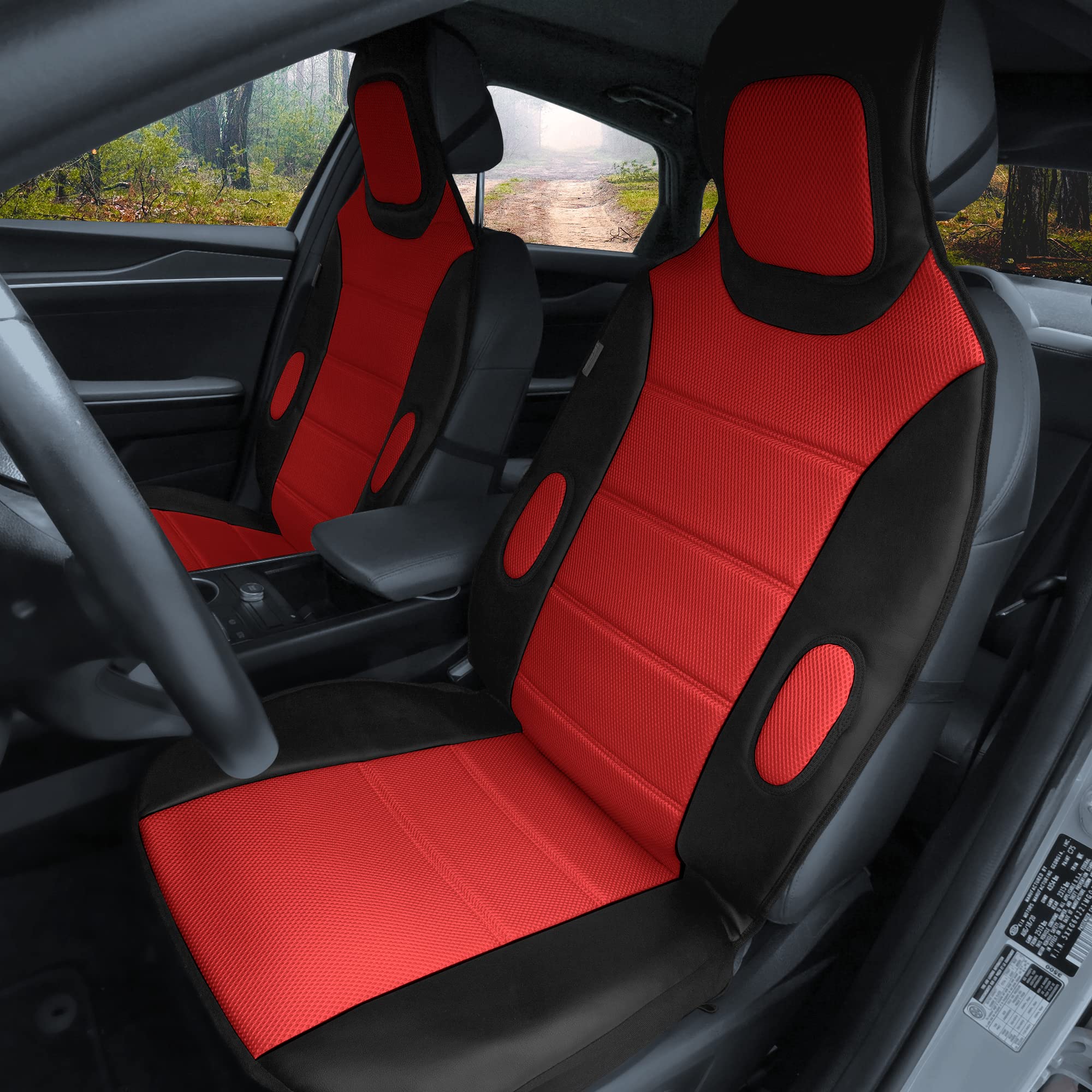FH Group 2-Pack Faux Leather Car Seat Covers - Universal Fit Waterproof Seat Protectors for Cars, Trucks & SUVs | Premium Comfort & Style for Daily Commute, Road Trips & Family Travel (Red)