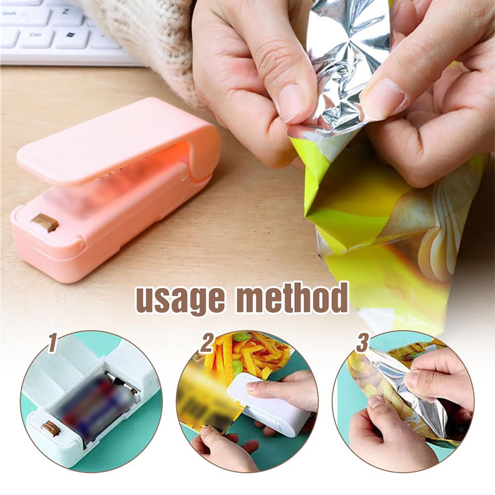2024 Portable Mini Bag Sealer & Cutter - 2-in-1 Handheld Heat Vacuum Sealer for Food Storage, Snacks Freshness, Plastic Bags | Compact Resealing Machine for Kitchen, Travel & Camping (White, 1 Pack)