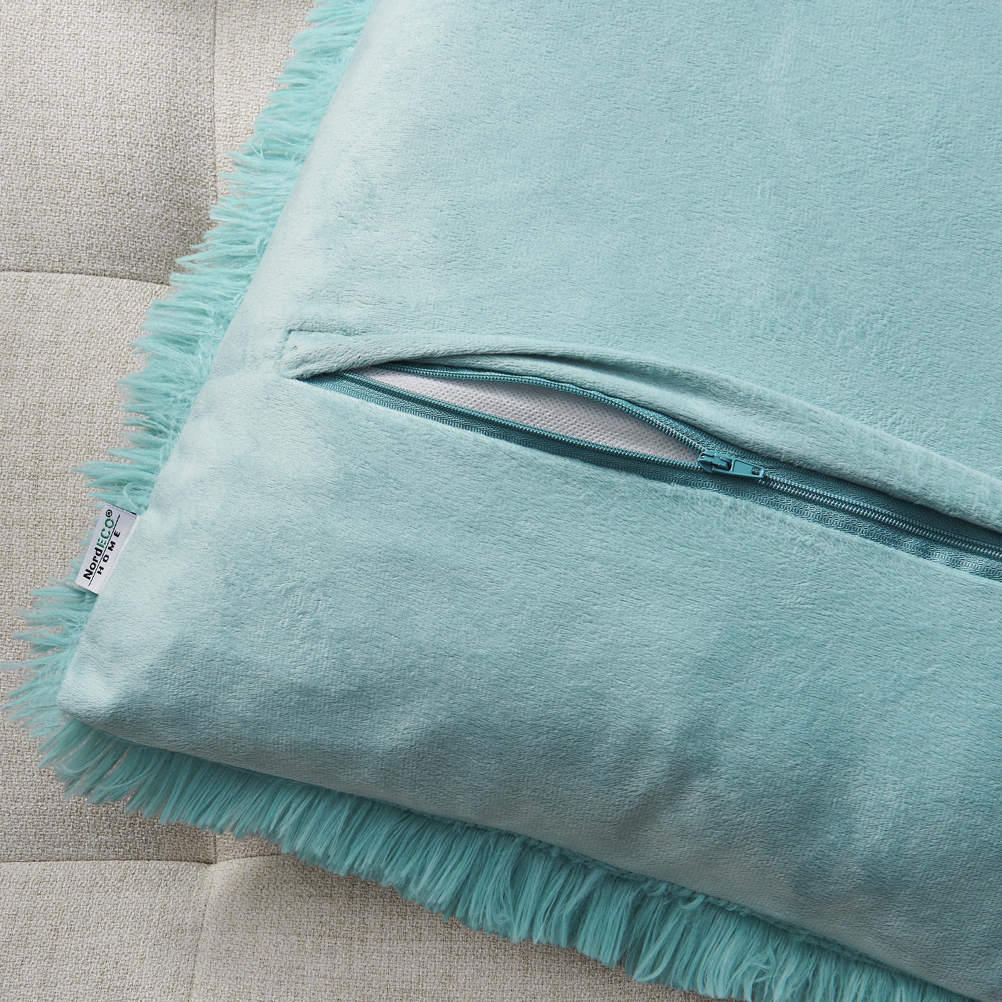 NordECO HOME Luxury Soft Faux Fur Fleece Pillow Covers 20x20 Inches - 2 Pack Teal Green Decorative Throw Pillow Cases (No Insert Included) for Sofa, Bed, Couch & Home Decor