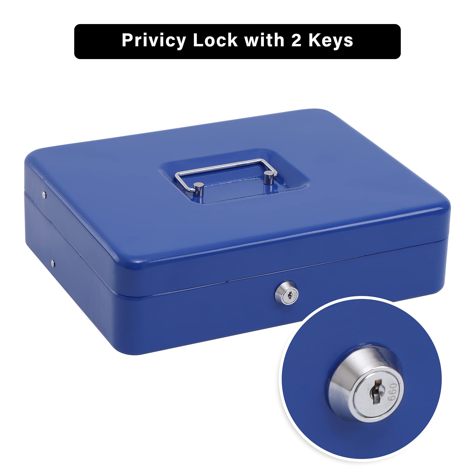 XYDLED Metal Cash Box with Money Tray & Key Lock - Secure Storage Box with 4 Bill & 5 Coin Slots - 11.8