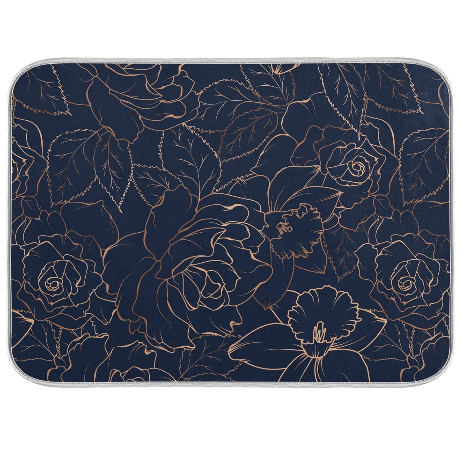 Premium Microfiber Dish Drying Mat 18x16 Inch - Absorbent Kitchen Counter Mat with Floral Design (Golden Rose/Peony/Daffodil) - Non-Slip Drying Pad for Dishes, Utensils & Cookware - Perfect for Kitchen Sink, Countertop & Dining Table Use