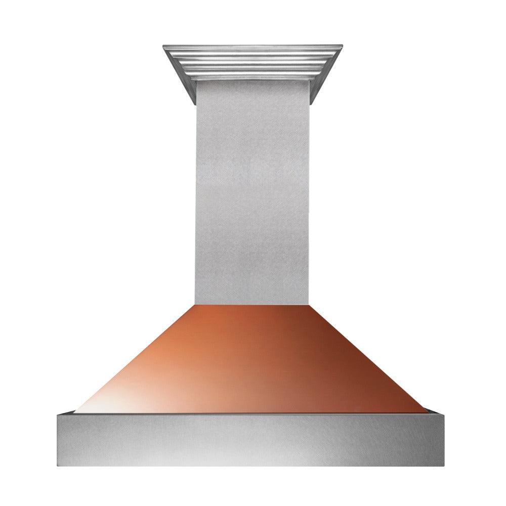 ZLINE 36 Inch Ducted Wall Mount Range Hood - Satin Stainless Steel with Copper Shell (8654C 36) | Powerful Kitchen Ventilation for Gas Stoves & Cooking Smoke Removal