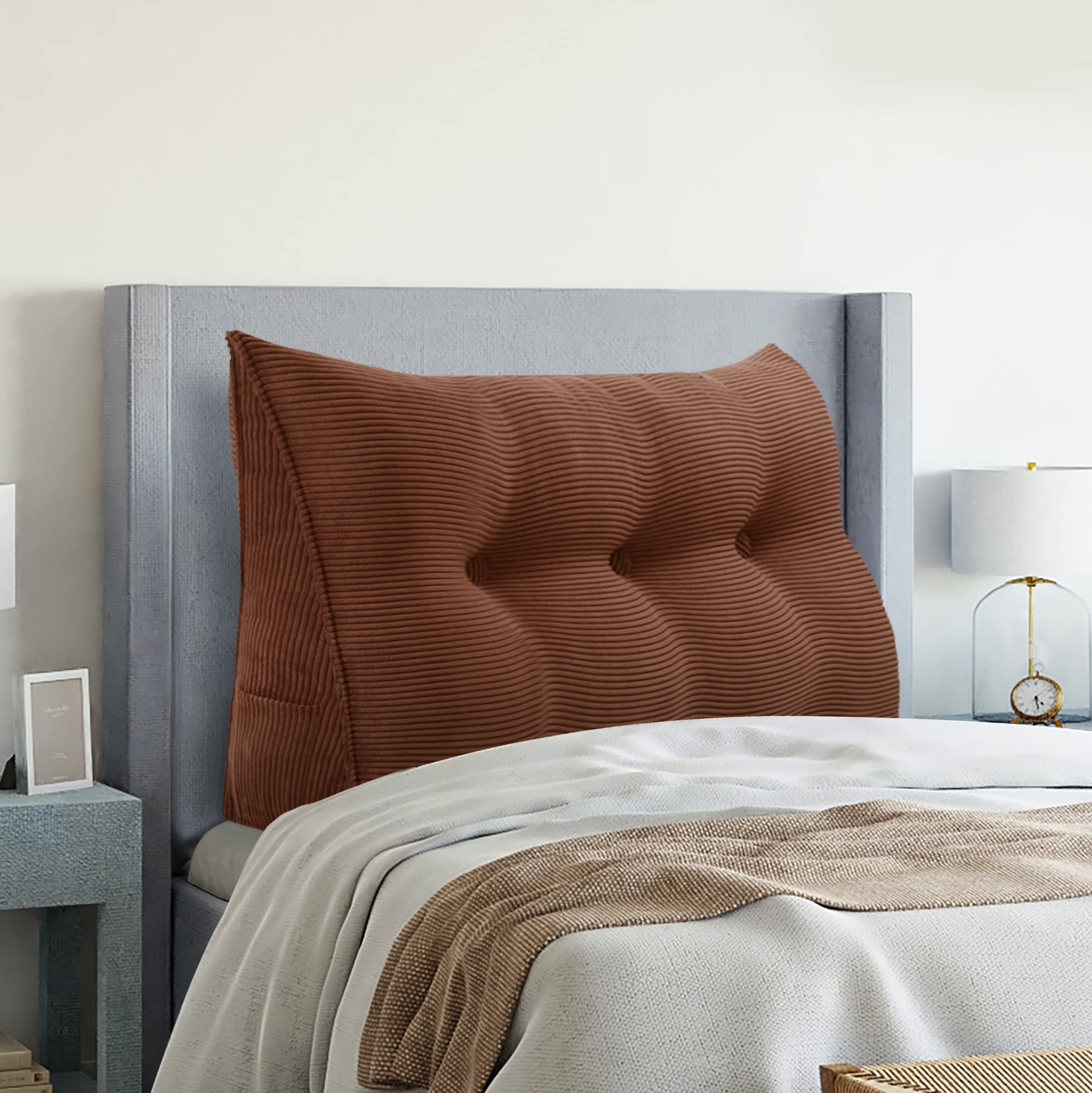Vercart Wedge Headboard Pillow - 39x8x20 Inch Corduroy Bolster Pillow with Removable Cover for Daybeds, Beds & Sofas - Coffee Color - Perfect for Reading, Lounging & Back Support